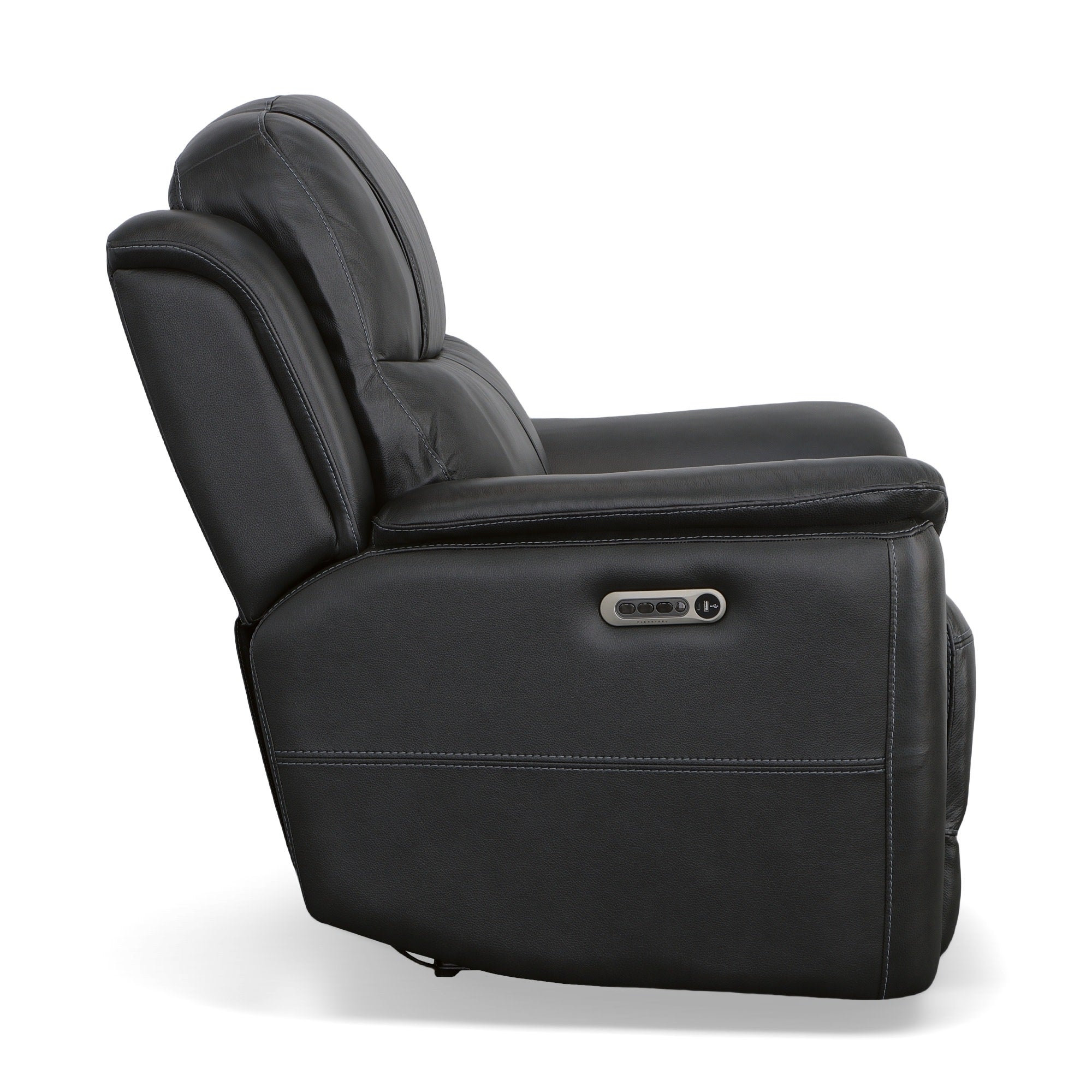 Crew Raven Leather Power Recliner with Power Headrest & Lumbar