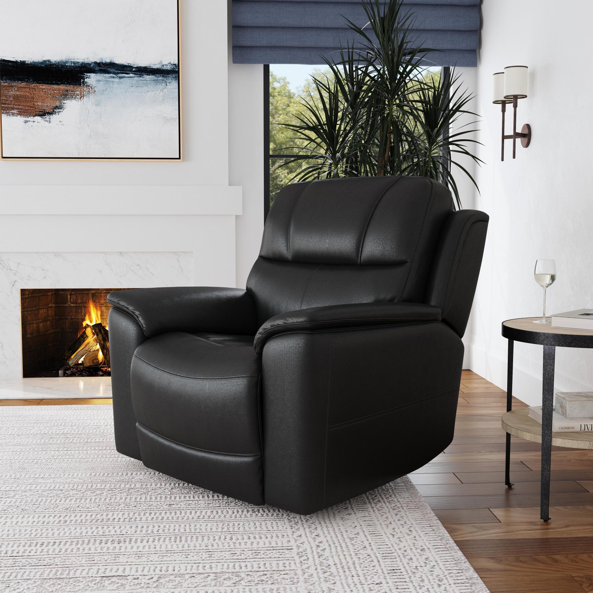 Crew Raven Leather Power Recliner with Power Headrest & Lumbar