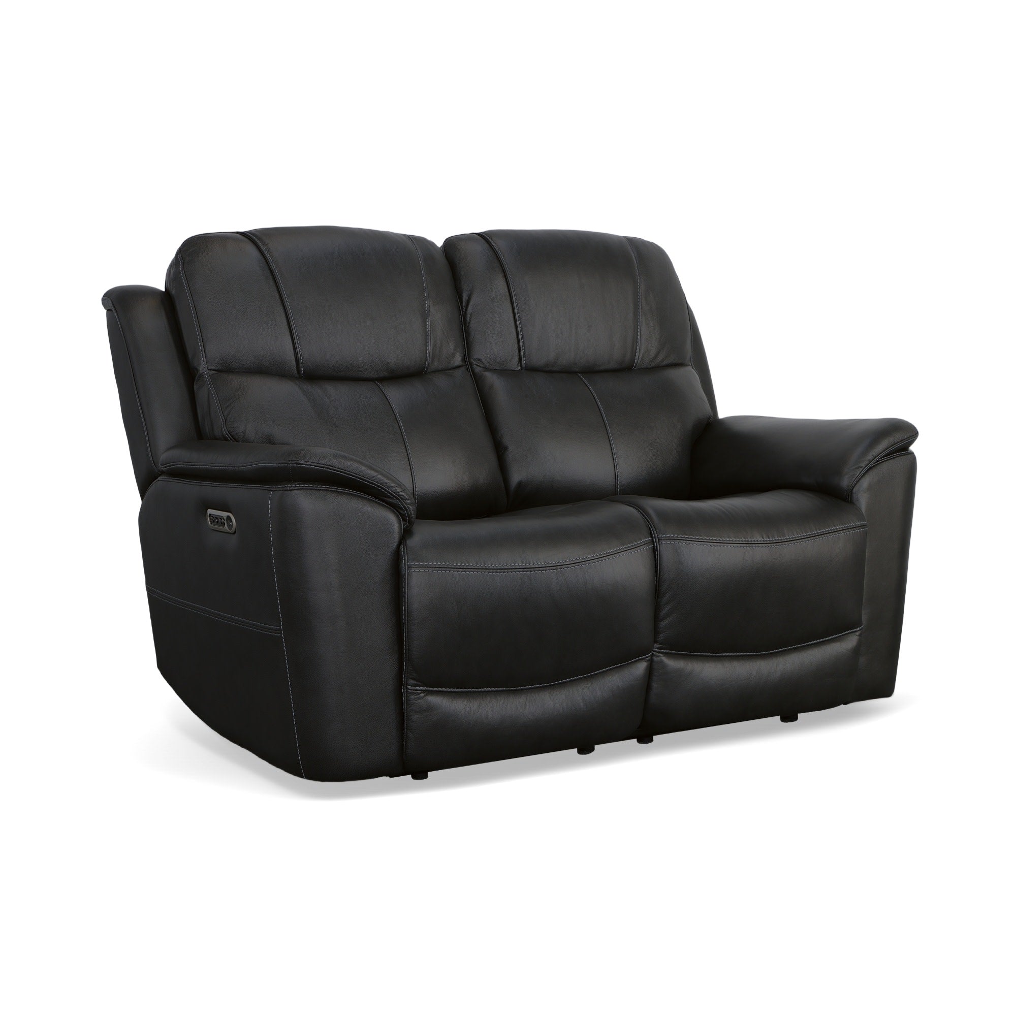 Crew Raven Leather Power Reclining Loveseat with Power Headrests & Lumbar