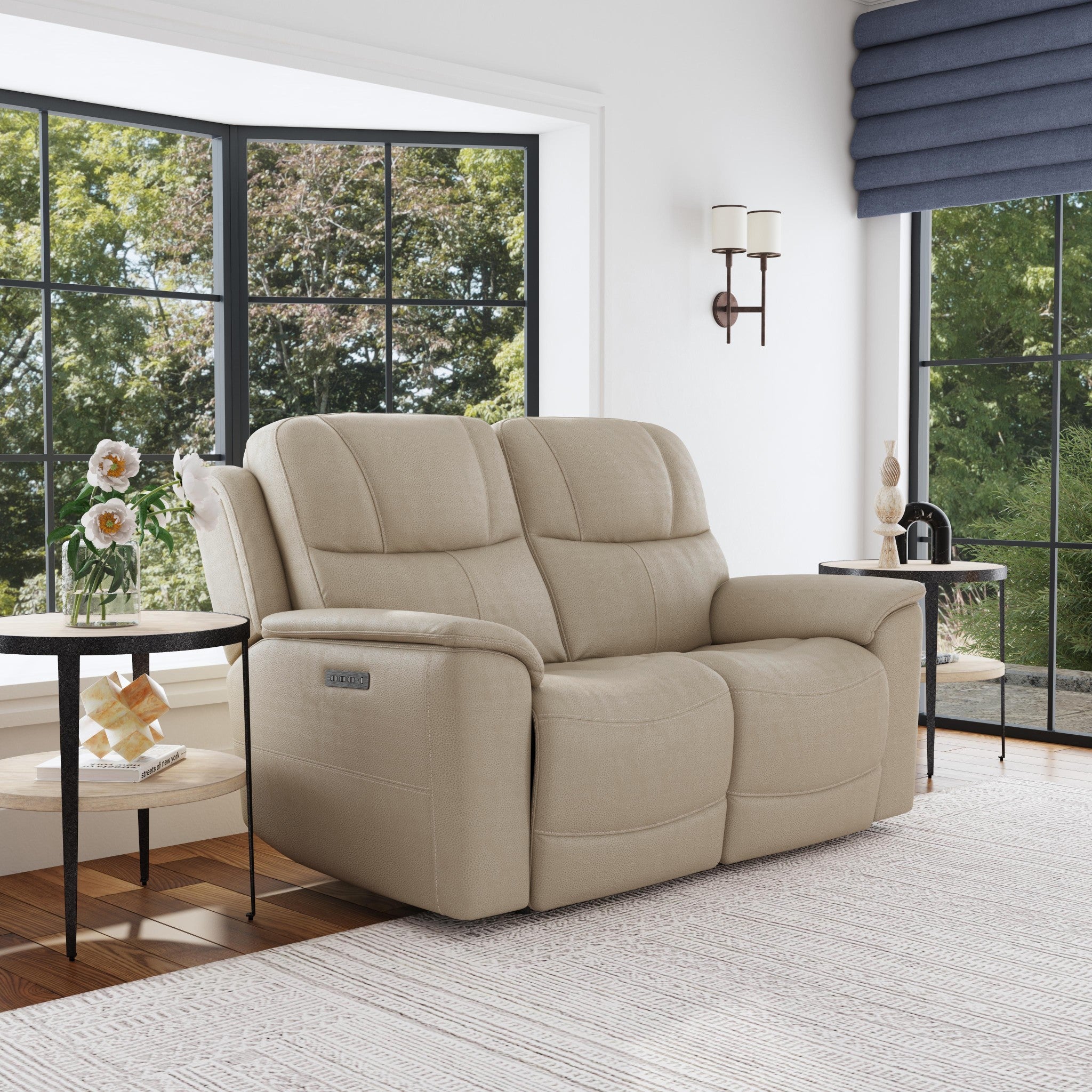 Crew Pebble Leather Power Reclining Loveseat with Power Headrests & Lumbar