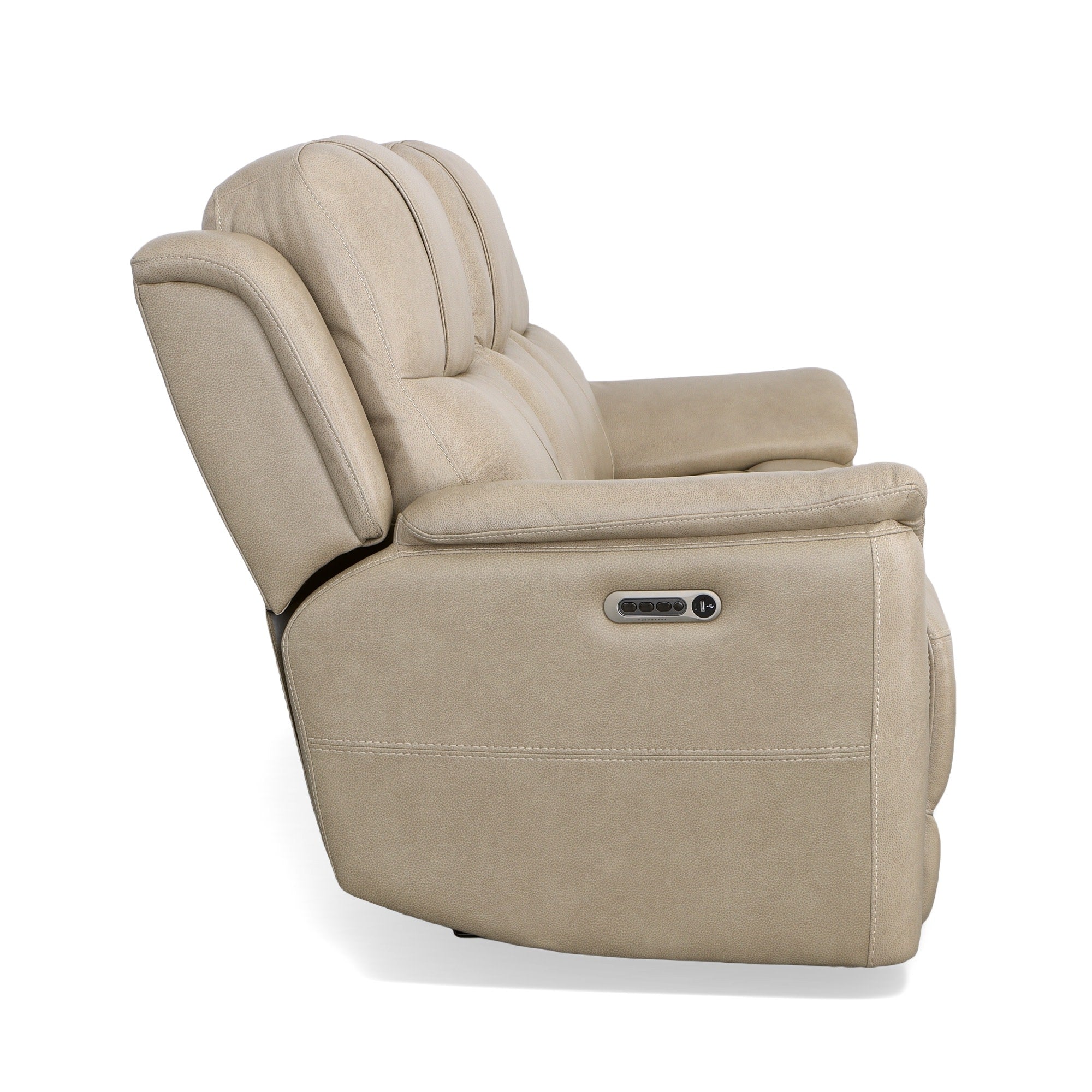 Crew Pebble Leather Power Reclining Sofa with Power Headrests & Lumbar