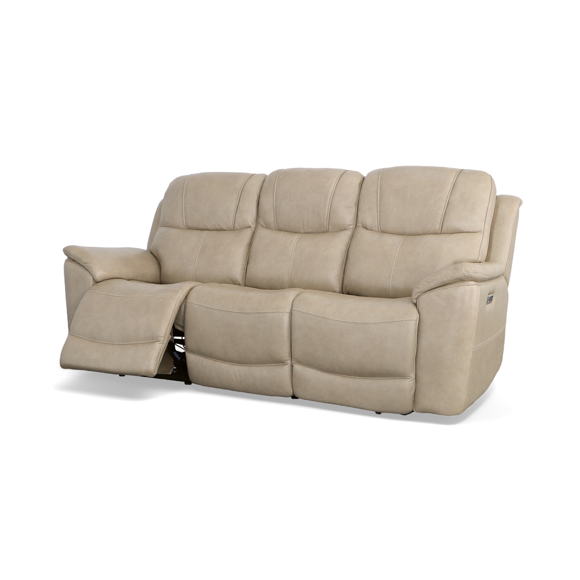 Crew Pebble Leather Power Reclining Sofa with Power Headrests & Lumbar