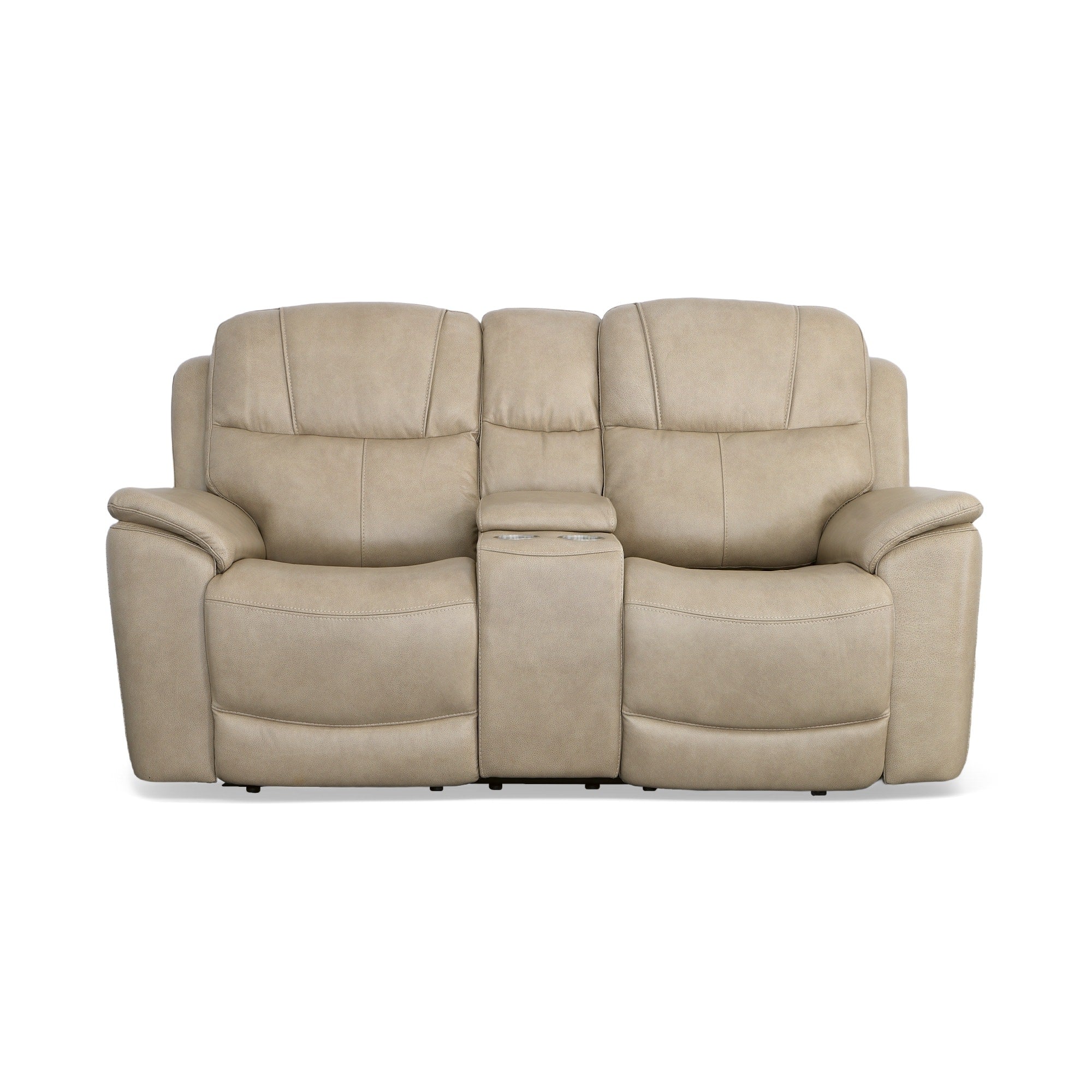 Crew Pebble Leather Power Reclining Loveseat with Console, Power Headrests & Lumbar