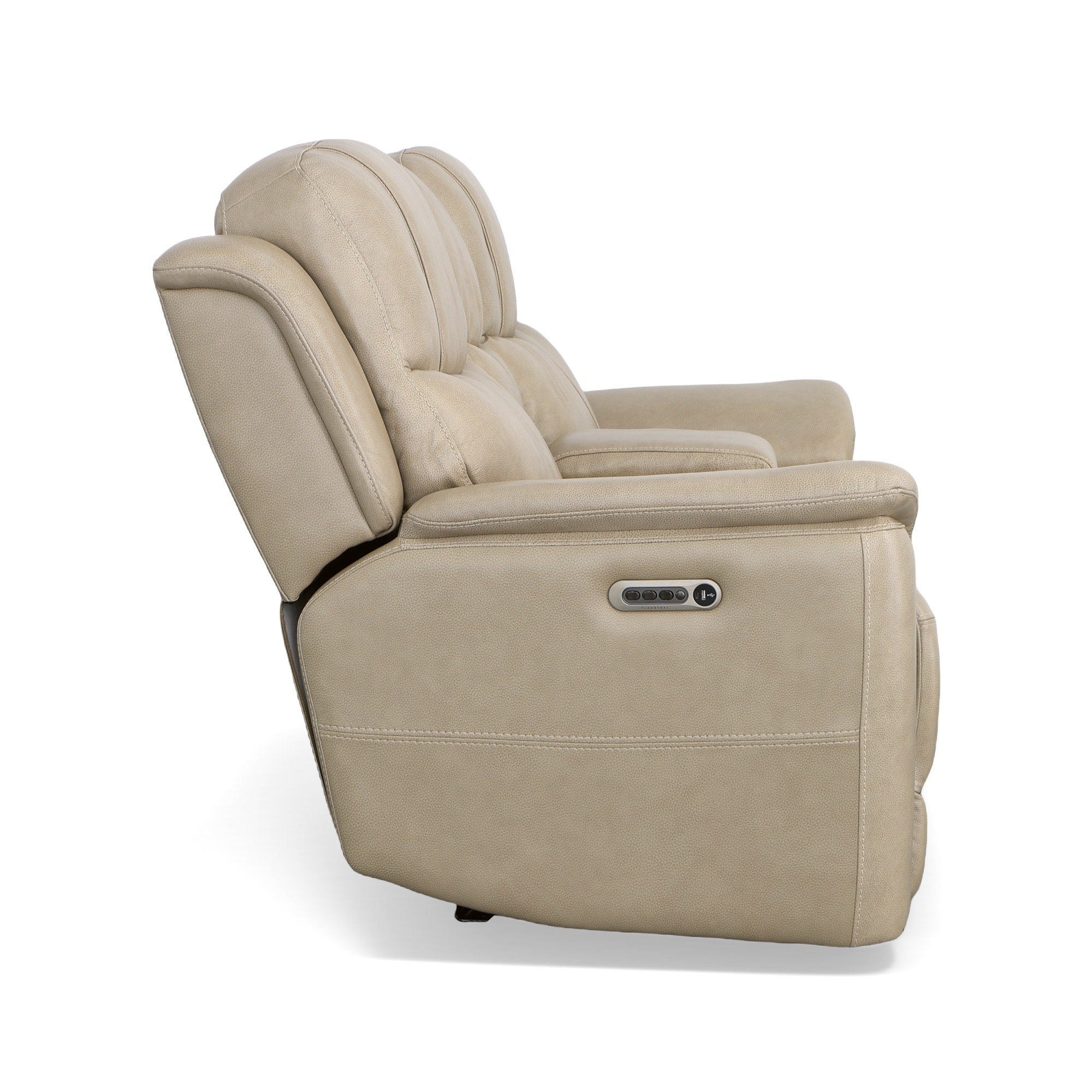 Crew Pebble Leather Power Reclining Loveseat with Console, Power Headrests & Lumbar