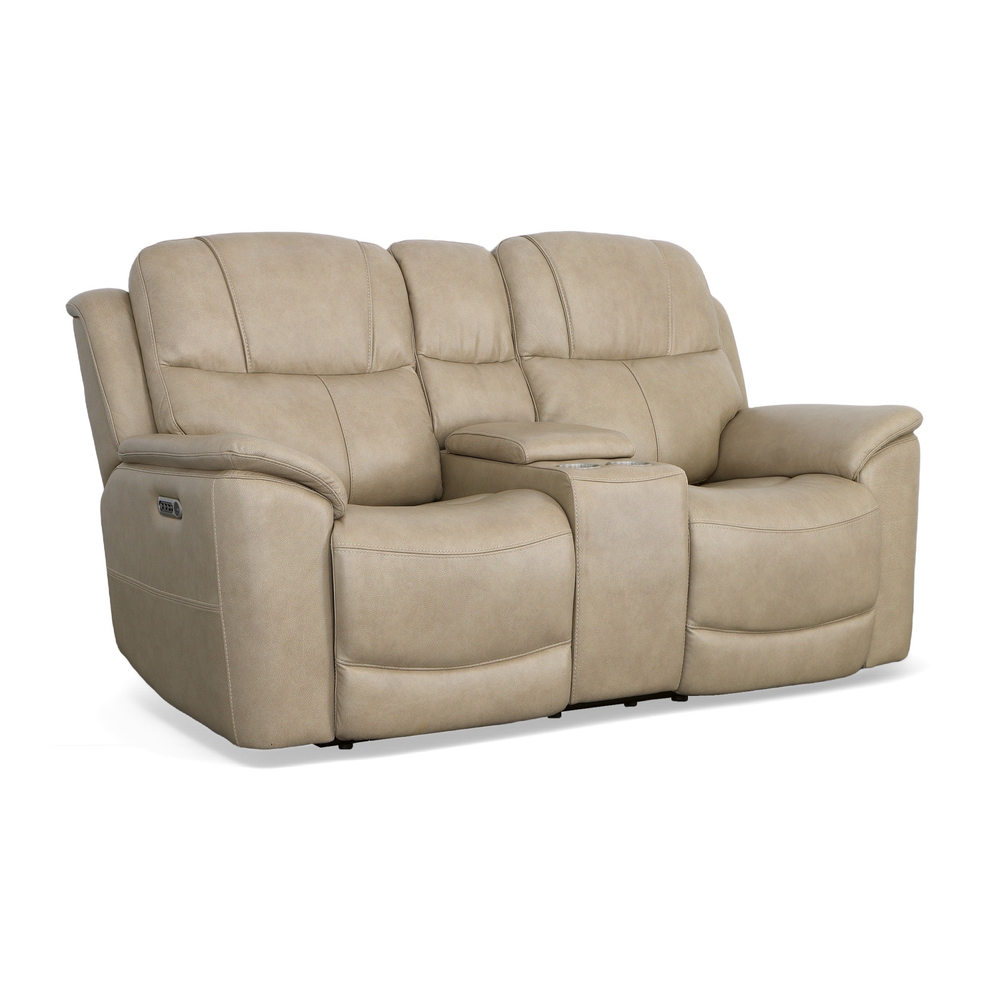 Crew Pebble Leather Power Reclining Loveseat with Console, Power Headrests & Lumbar