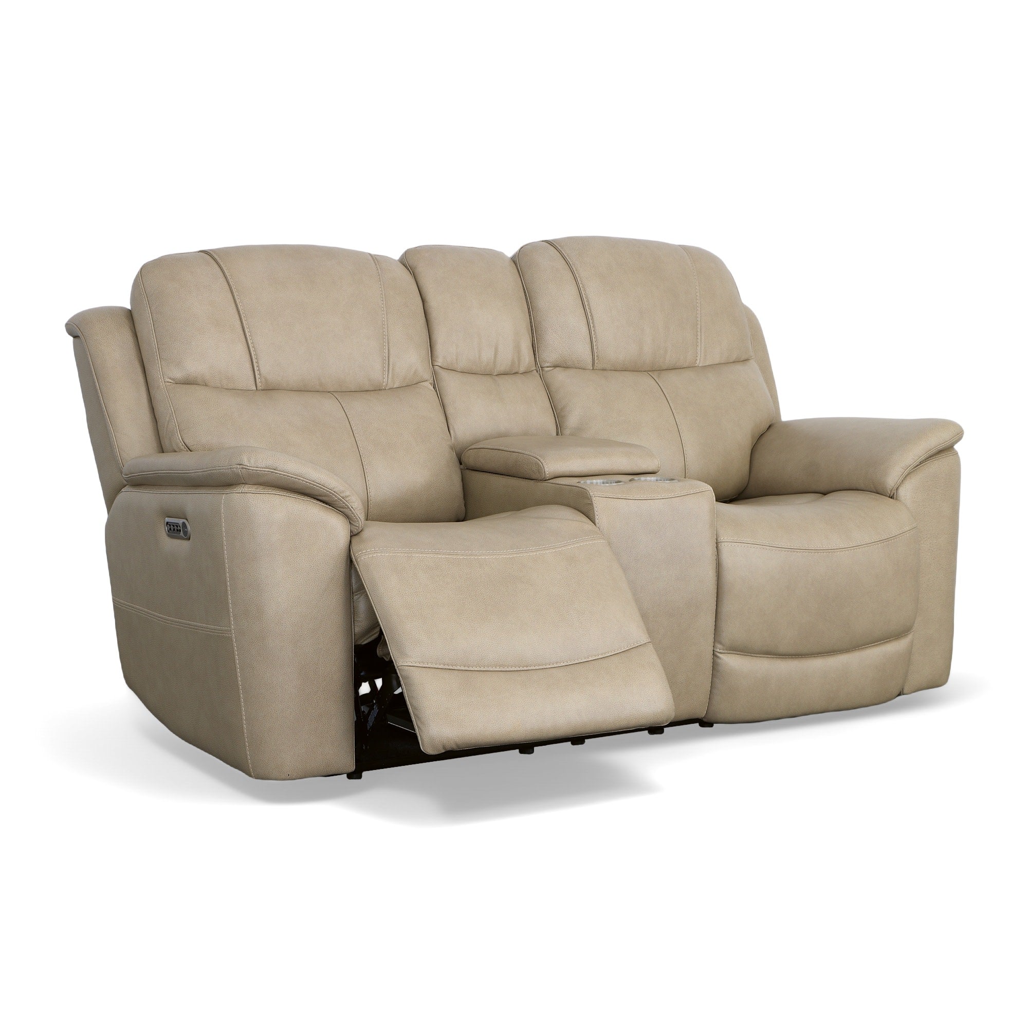 Crew Pebble Leather Power Reclining Loveseat with Console, Power Headrests & Lumbar