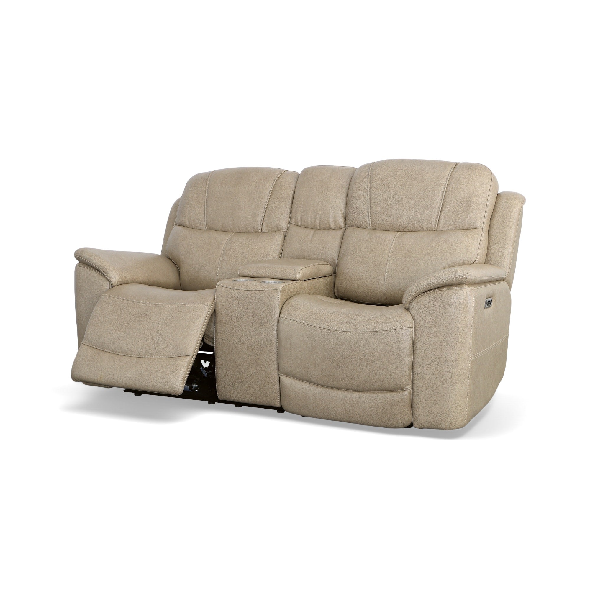 Crew Pebble Leather Power Reclining Loveseat with Console, Power Headrests & Lumbar