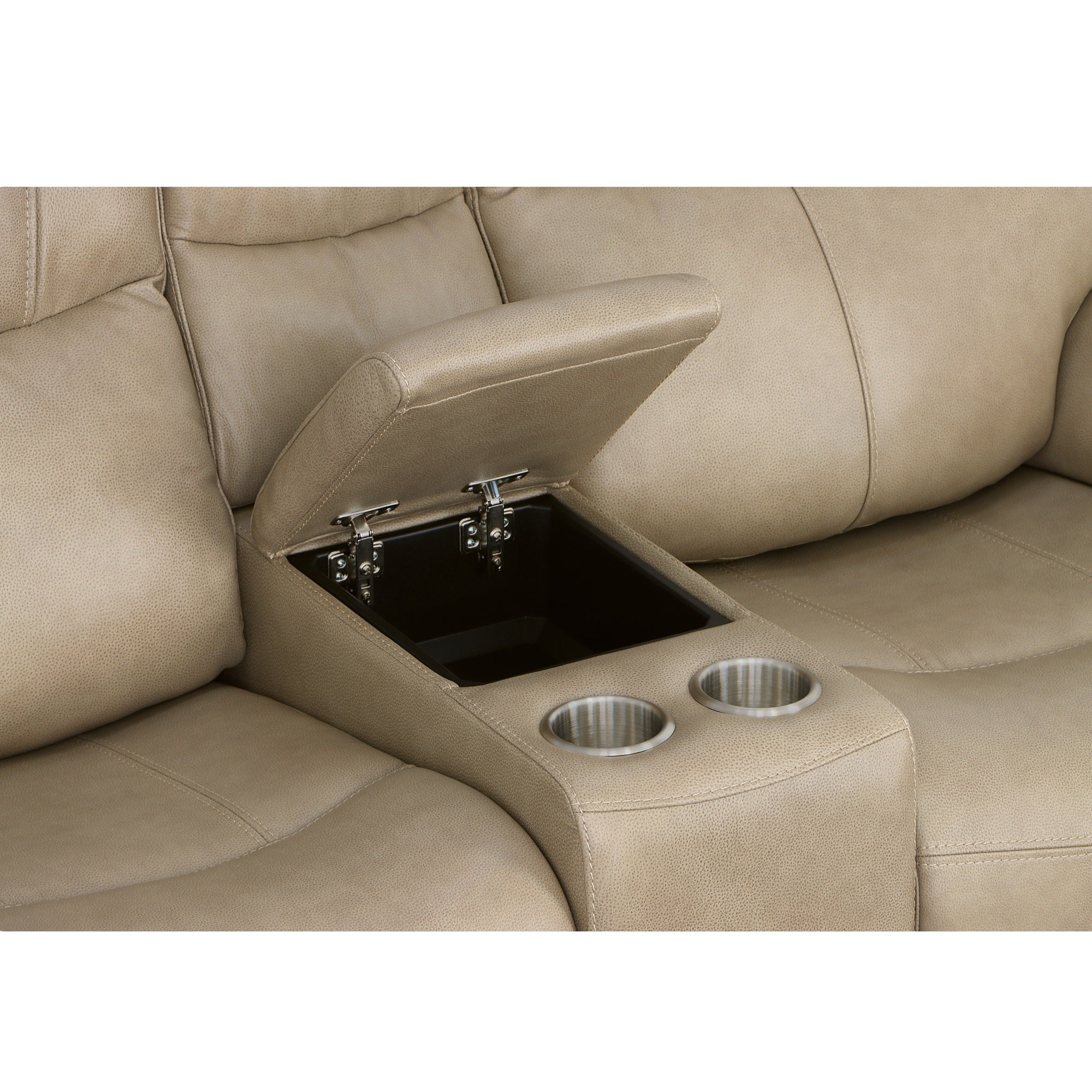 Crew Pebble Leather Power Reclining Loveseat with Console, Power Headrests & Lumbar