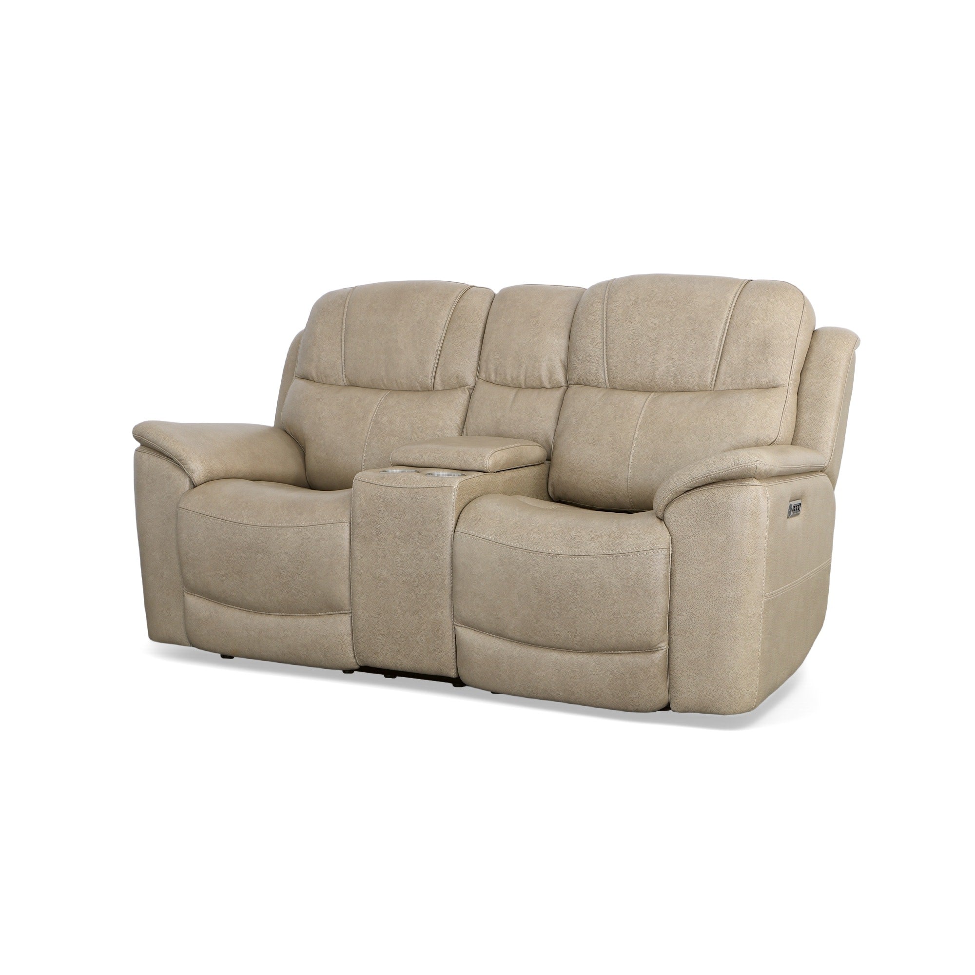 Crew Pebble Leather Power Reclining Loveseat with Console, Power Headrests & Lumbar