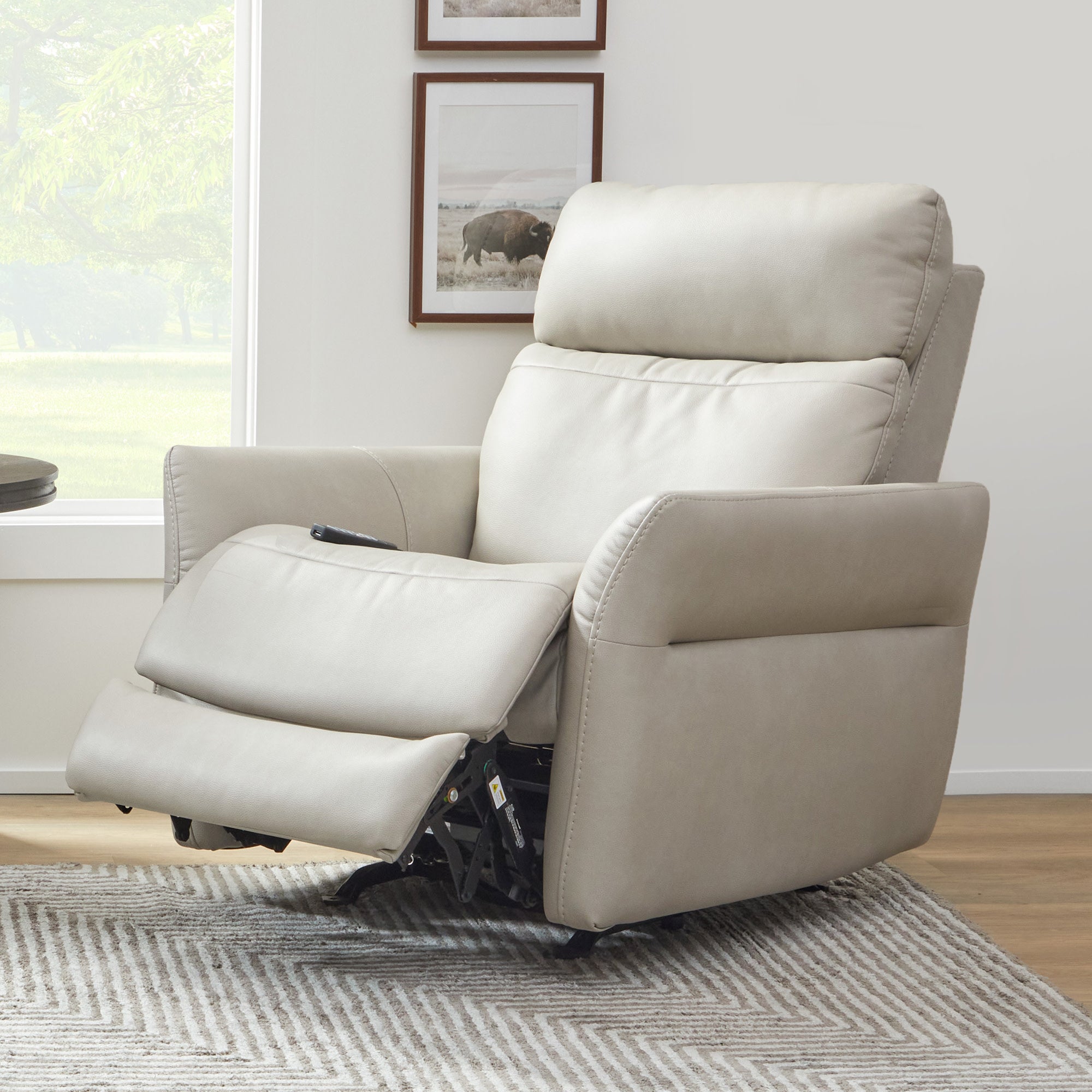 Artemis Dove Fabric Power Rocking Recliner with Power Headrest, Lumbar, Heat & Massage