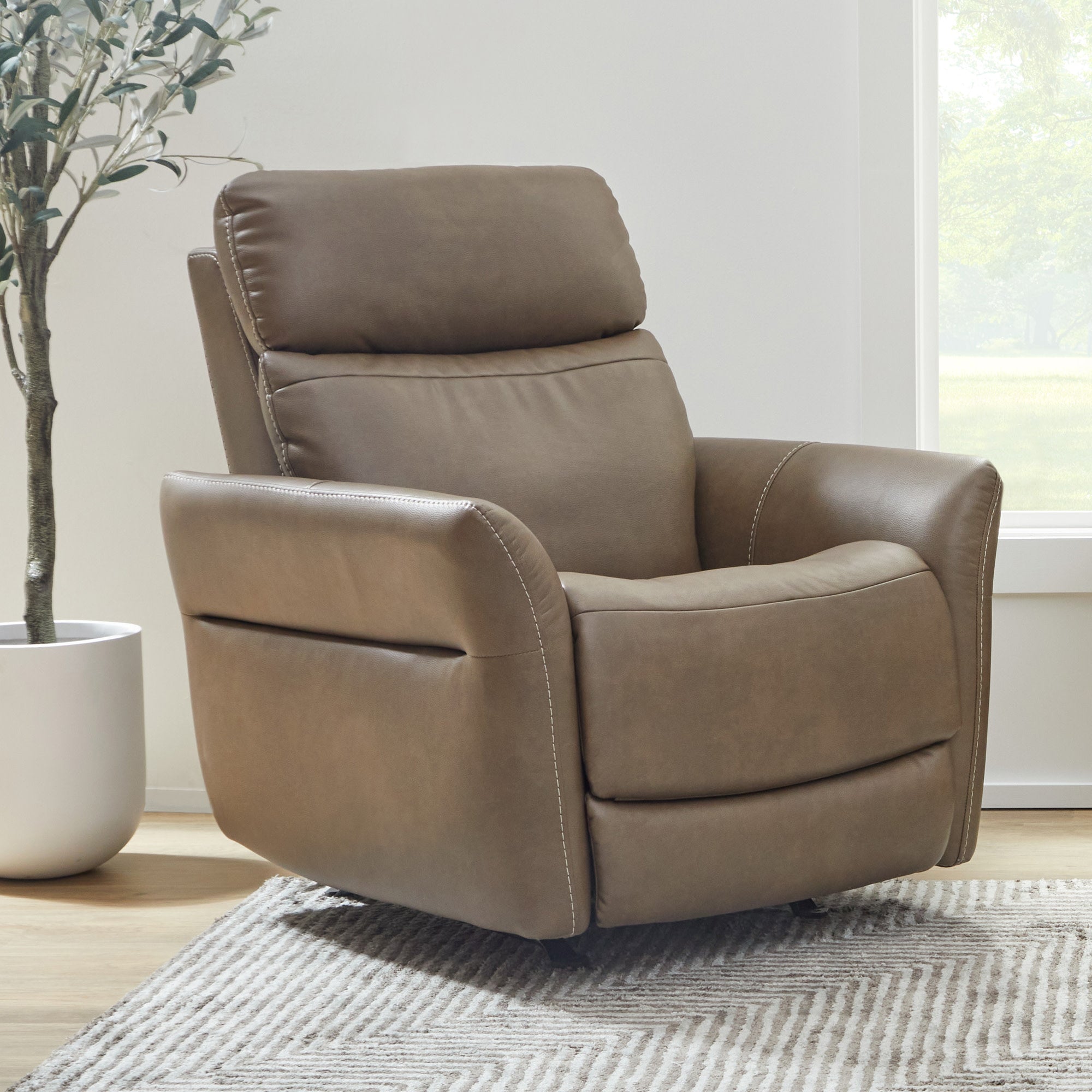 Artemis Cappuccino Fabric Power Rocking Recliner with Power Headrest, Lumbar, Heat & Massage