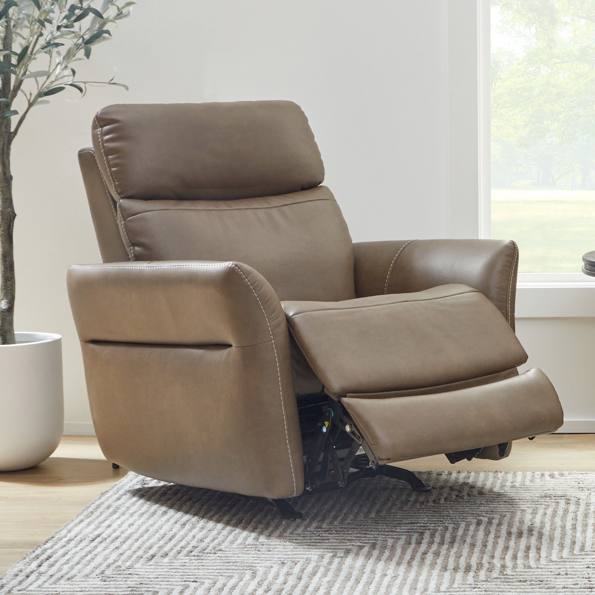 Artemis Cappuccino Fabric Power Rocking Recliner with Power Headrest, Lumbar, Heat & Massage