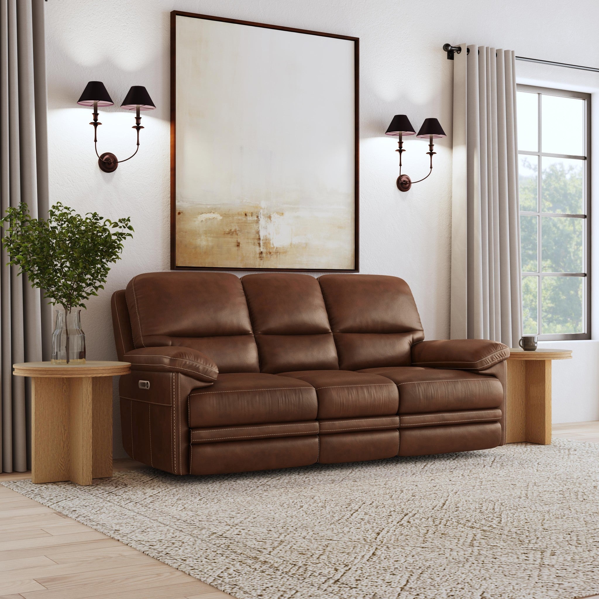 David Giotto Leather Power Reclining Sofa with Power Headrests & Lumbar