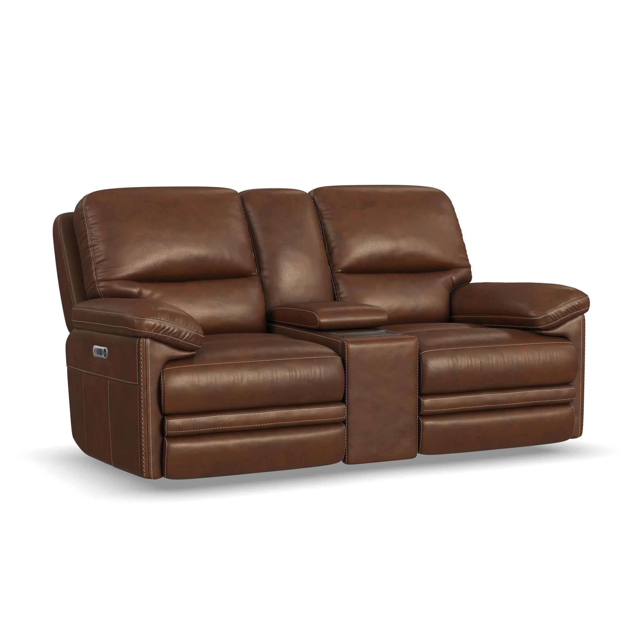 David Giotto Leather Power Reclining Loveseat with Console, Power Headrests & Lumbar