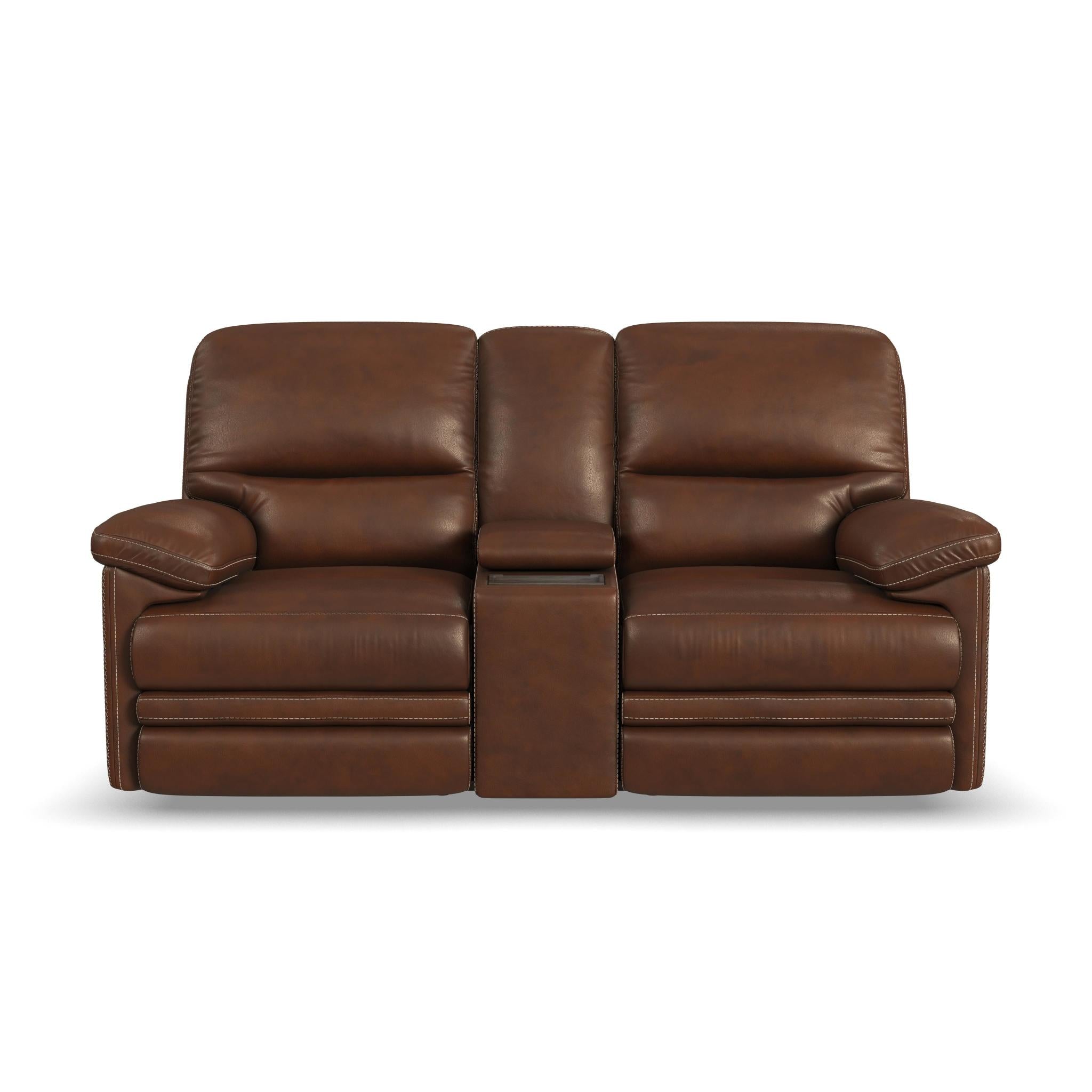 David Giotto Leather Power Reclining Loveseat with Console, Power Headrests & Lumbar