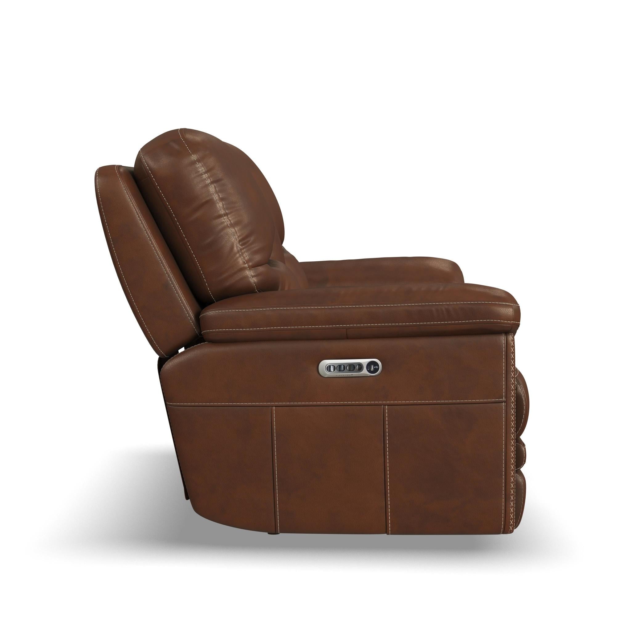 David Giotto Leather Power Reclining Loveseat with Console, Power Headrests & Lumbar