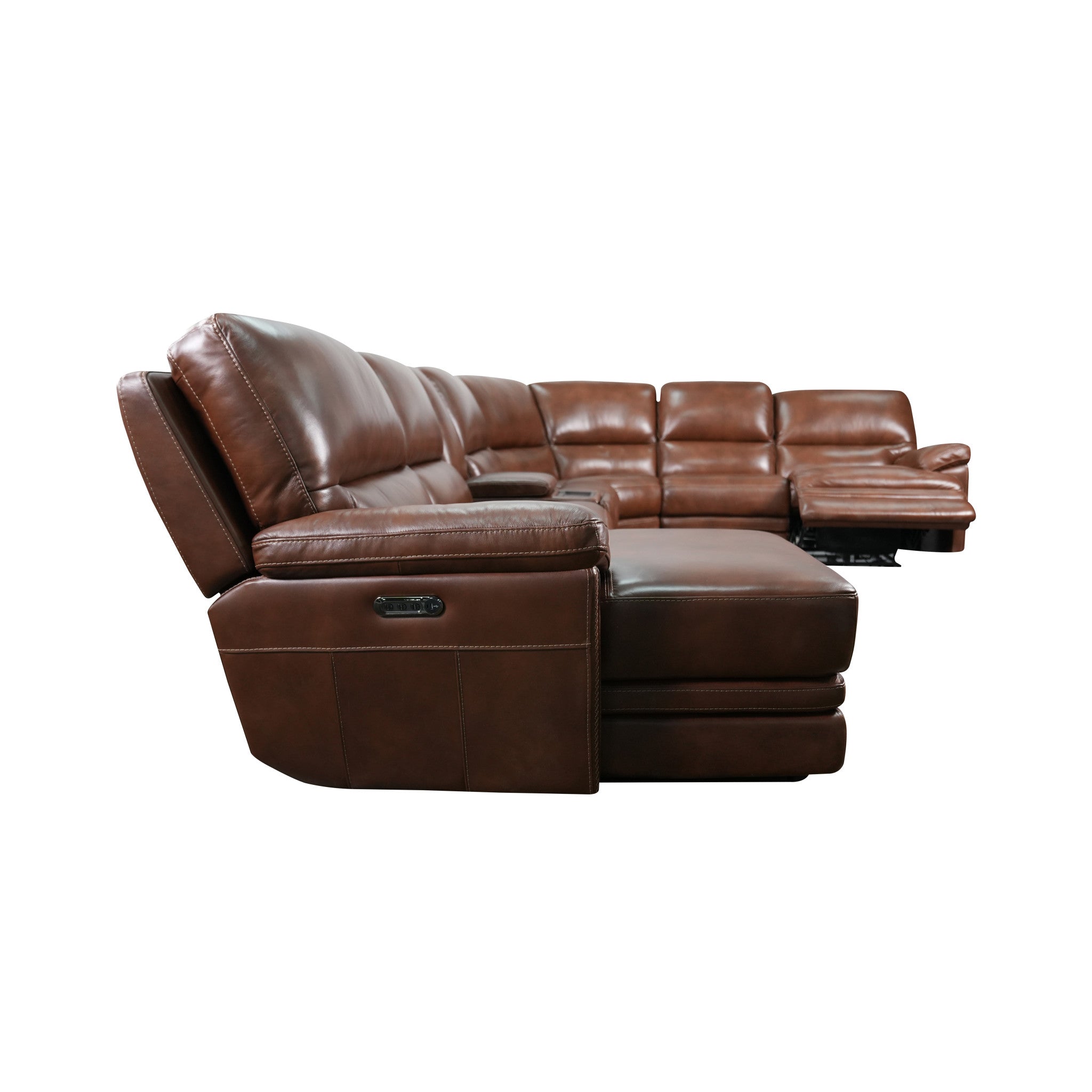 David Pecan Leather Power Reclining Sectional with Power Headrests & Lumbar