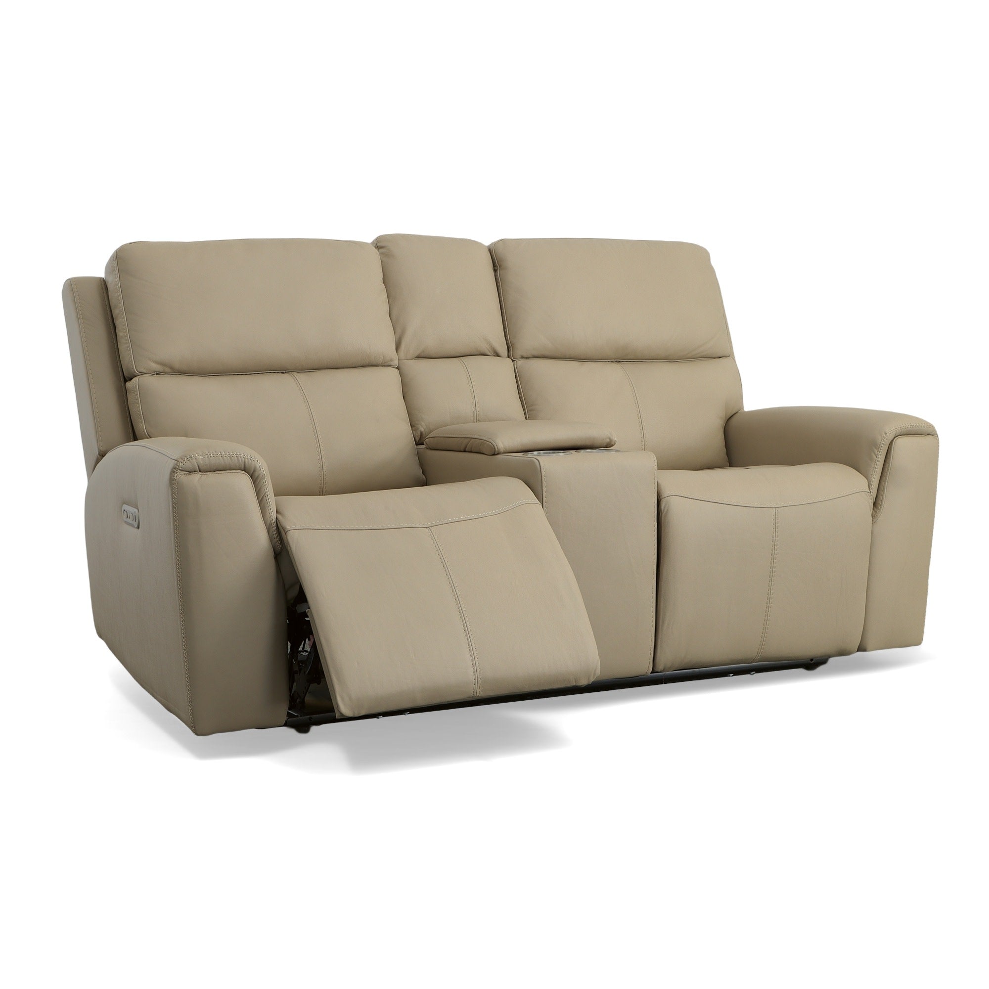 Jarvis Parchment Leather Power Reclining Loveseat with Console & Power Headrests