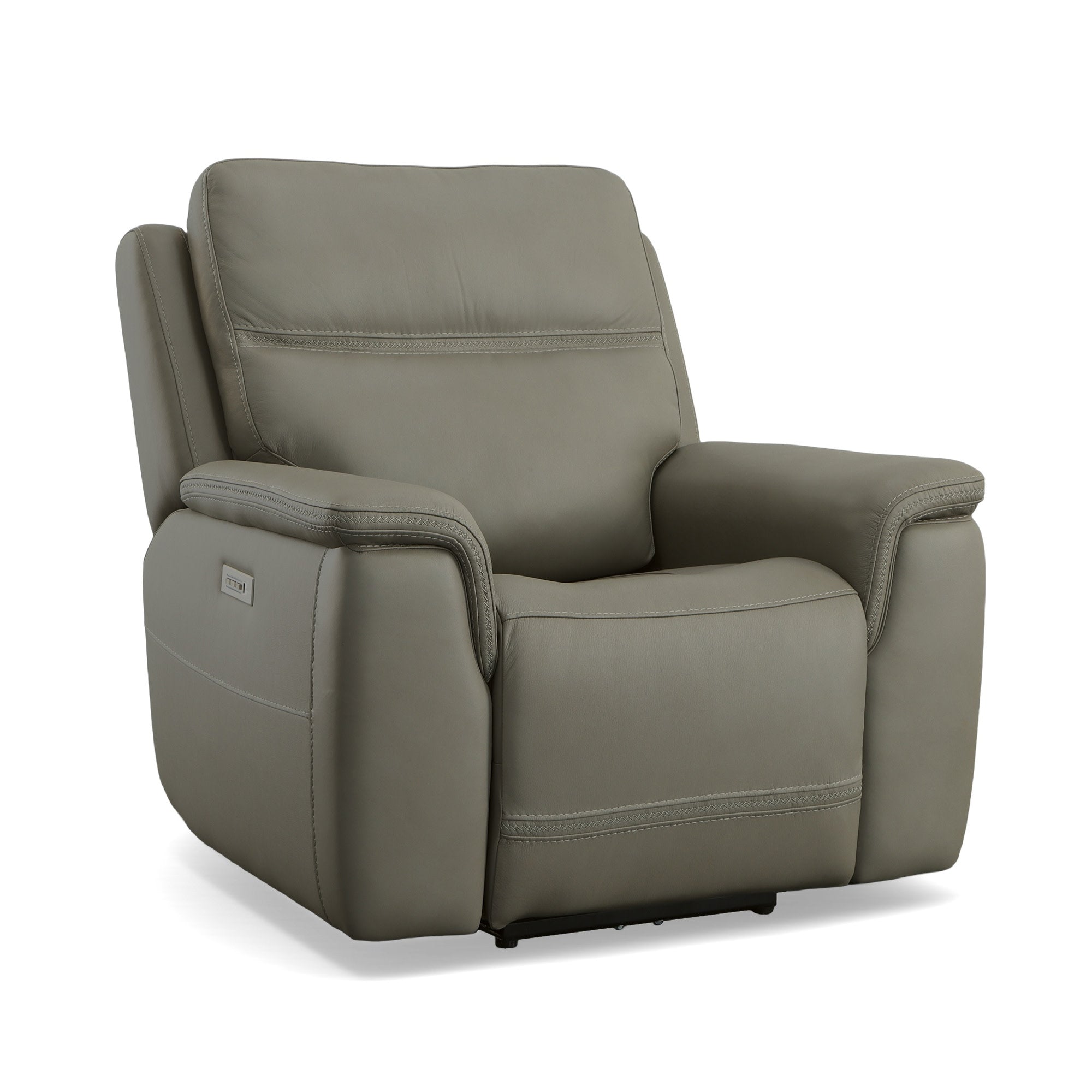 Sawyer Grey Leather Power Recliner with Power Headrest & Lumbar