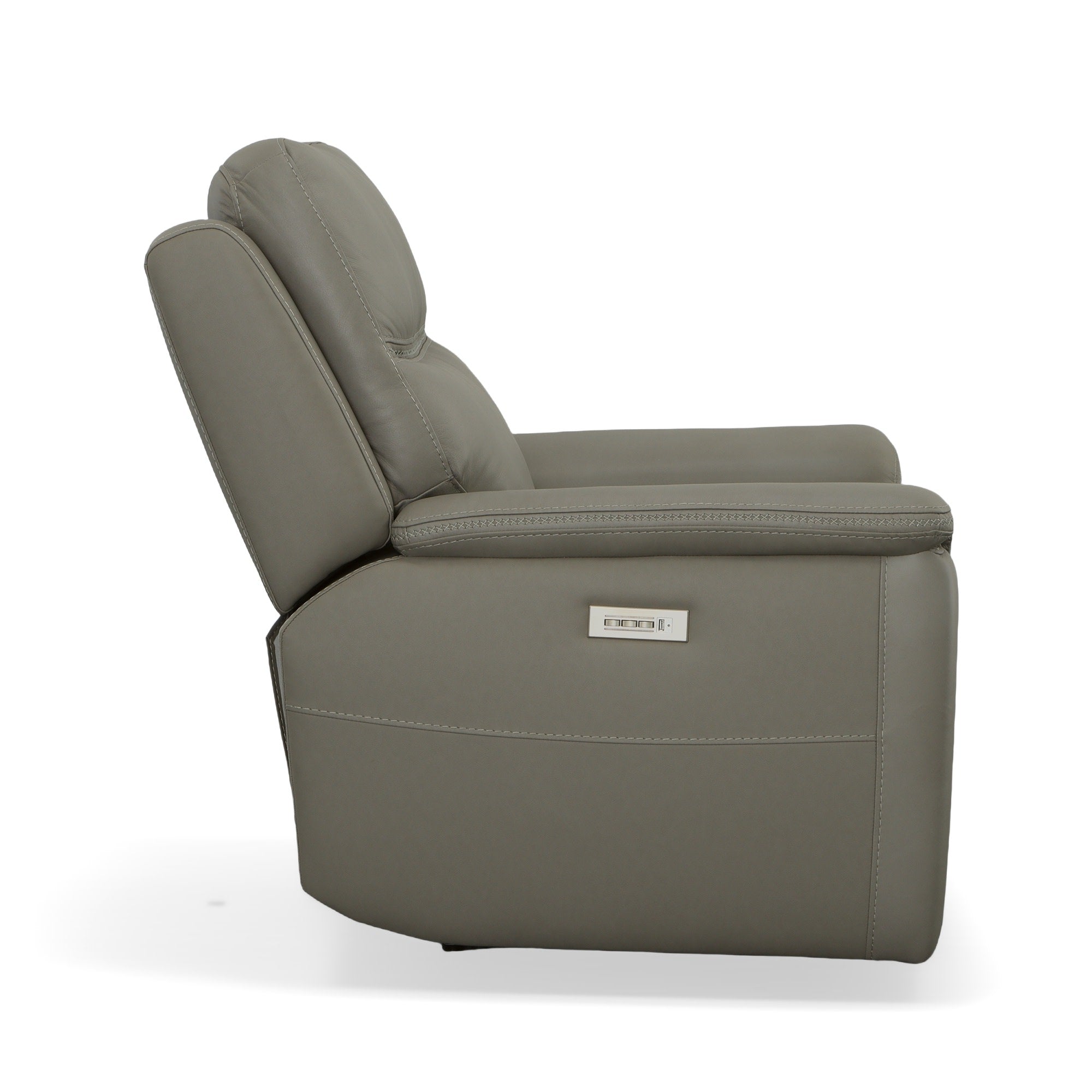 Sawyer Grey Leather Power Recliner with Power Headrest & Lumbar