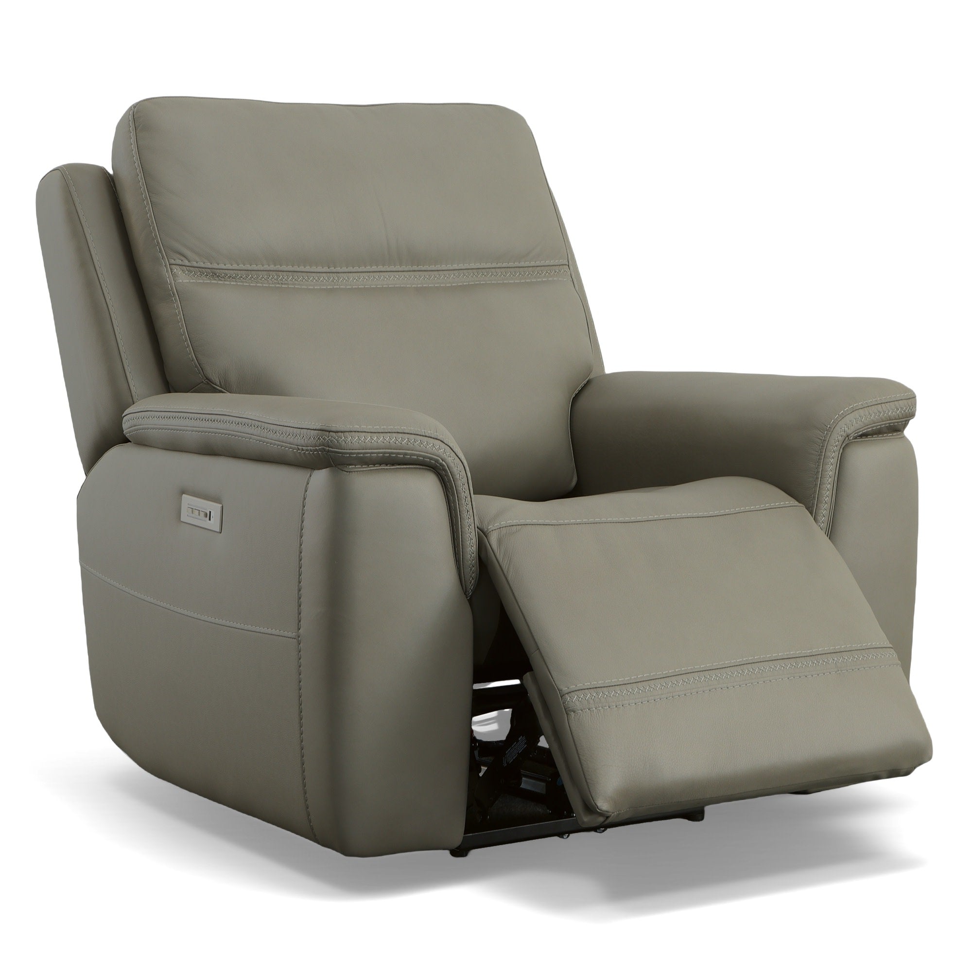 Sawyer Grey Leather Power Recliner with Power Headrest & Lumbar