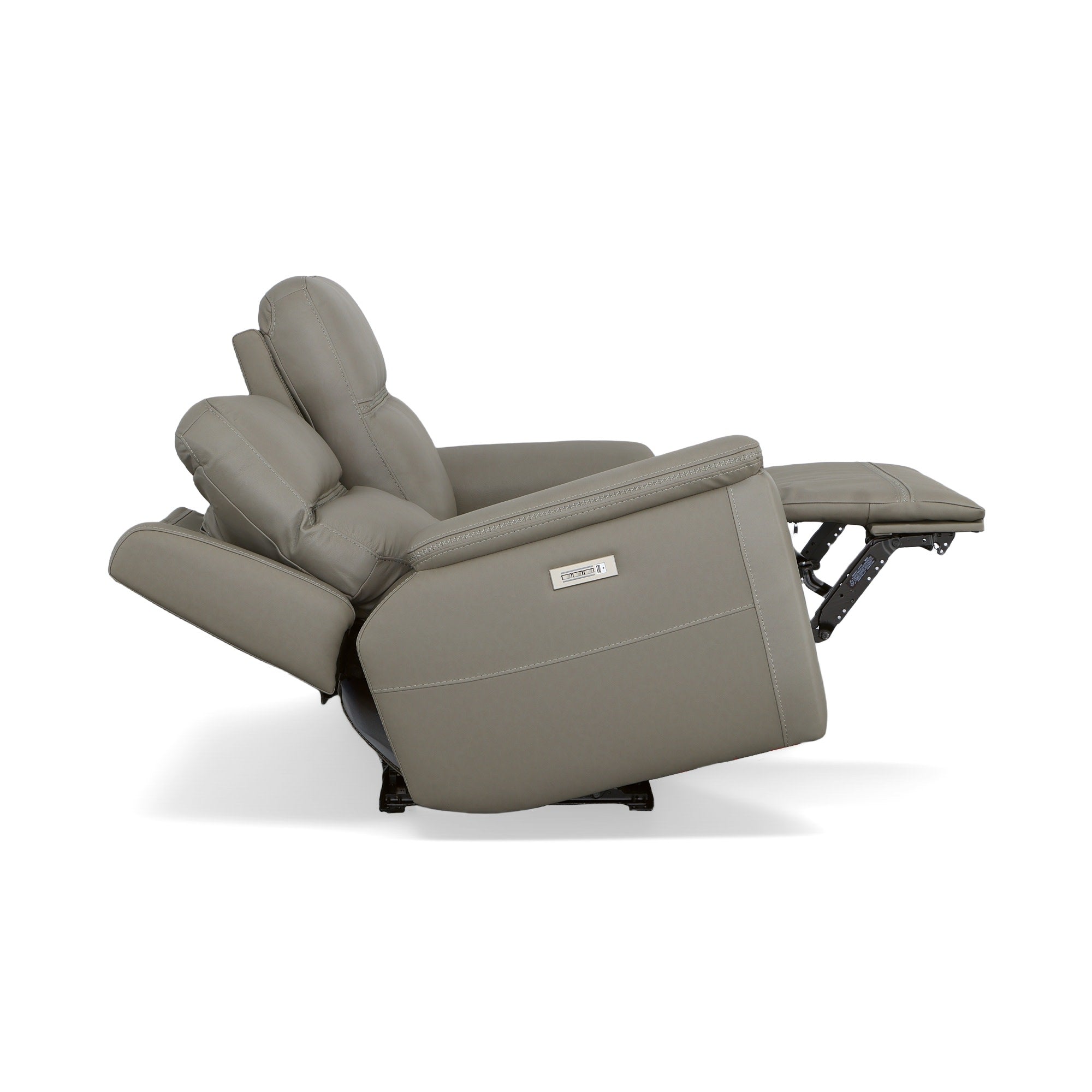 Sawyer Grey Leather Power Reclining Loveseat w/ Pwr Headrests, Lumbar