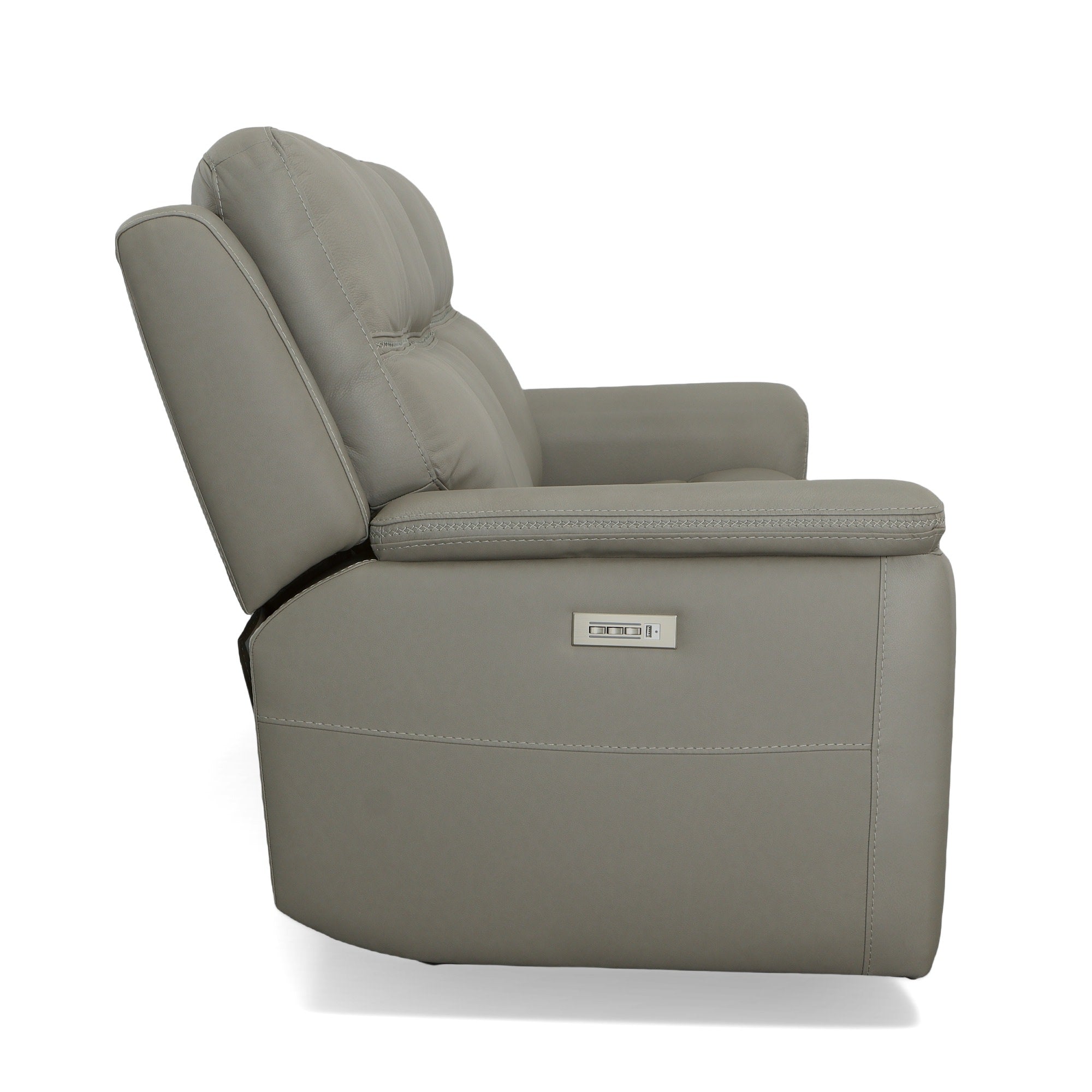 Sawyer Grey Leather Power Reclining Sofa with Power Headrests & Lumbar