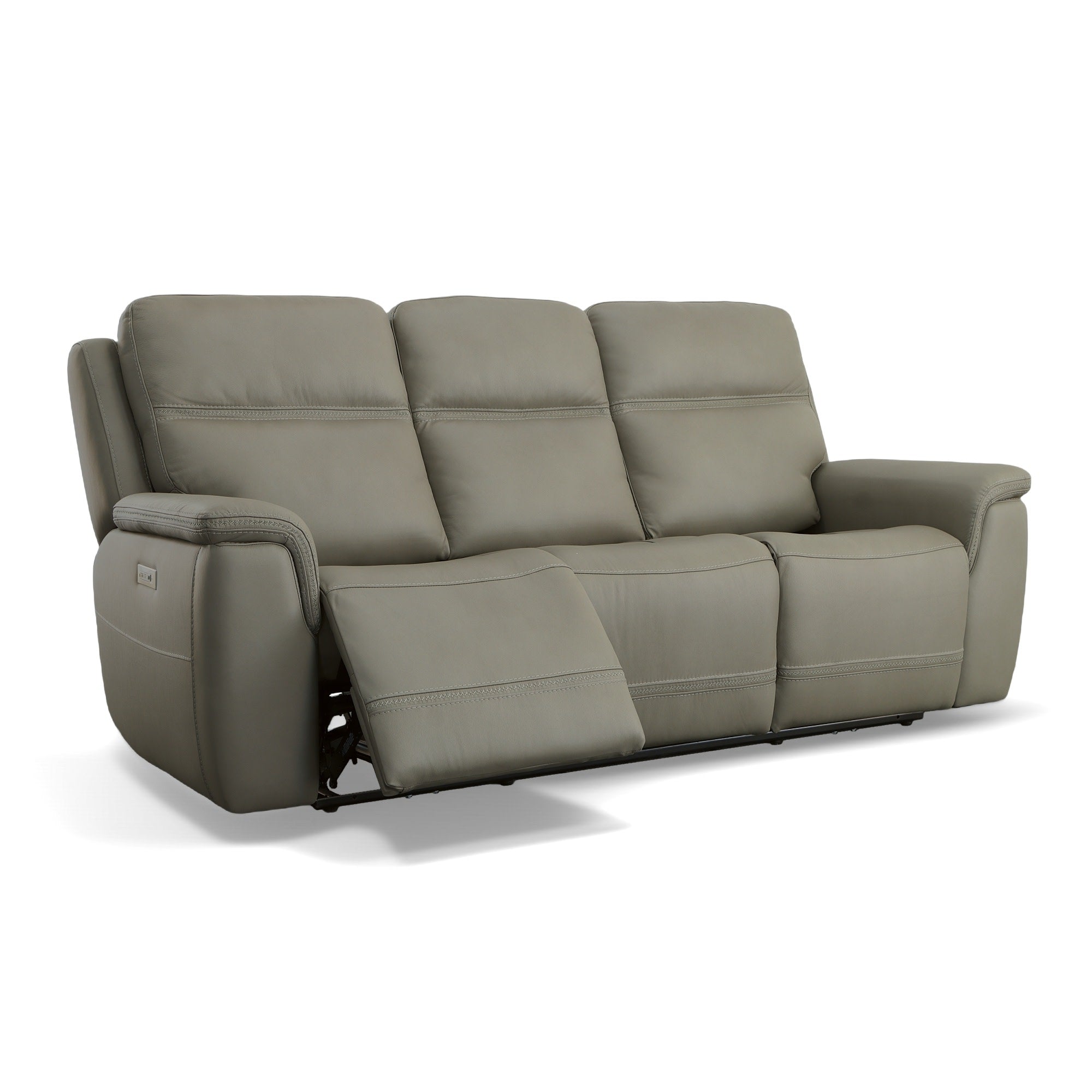 Sawyer Grey Leather Power Reclining Sofa with Power Headrests & Lumbar