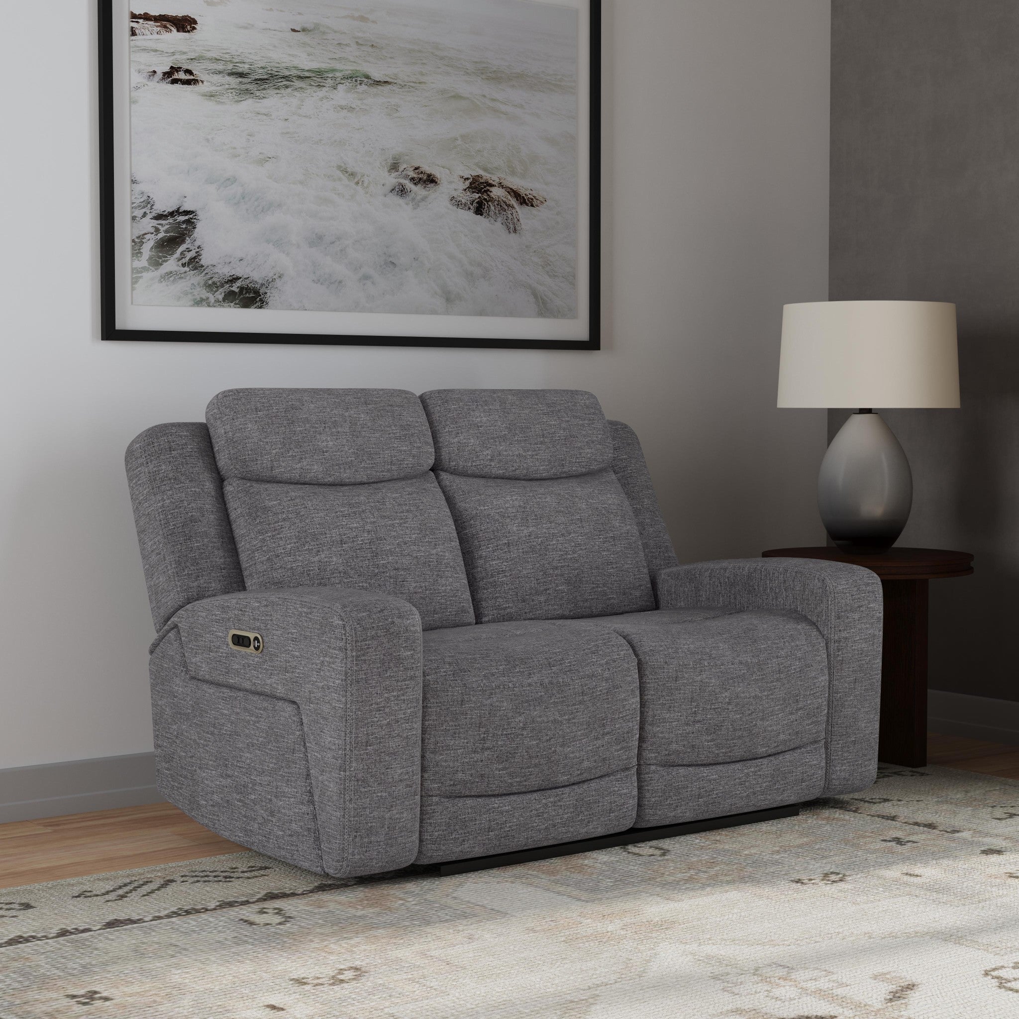 Ridge Granite Fabric Power Reclining Loveseat with Power Headrests & Lumbar