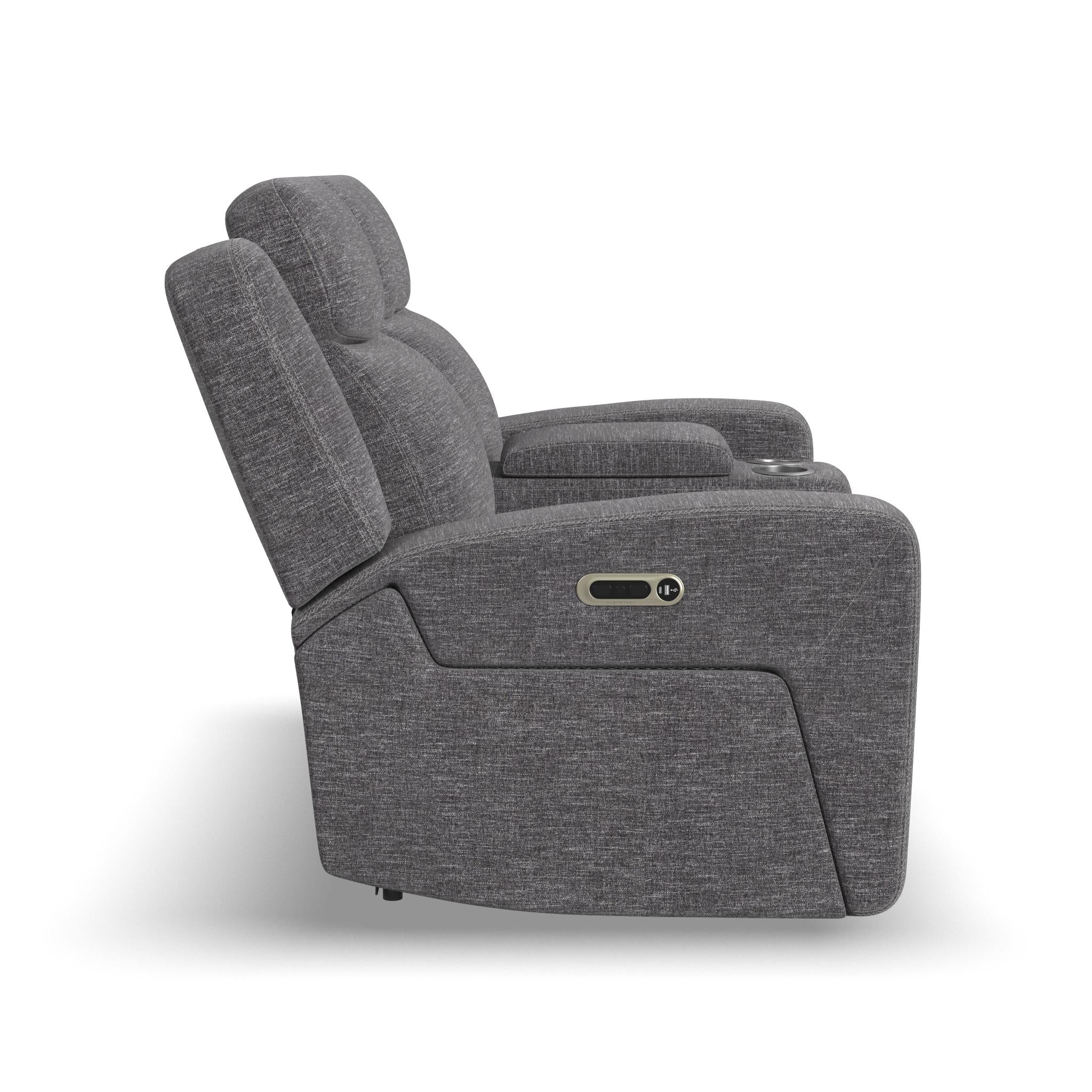 Ridge Granite Fabric Power Reclining Loveseat with Console and Power Headrests