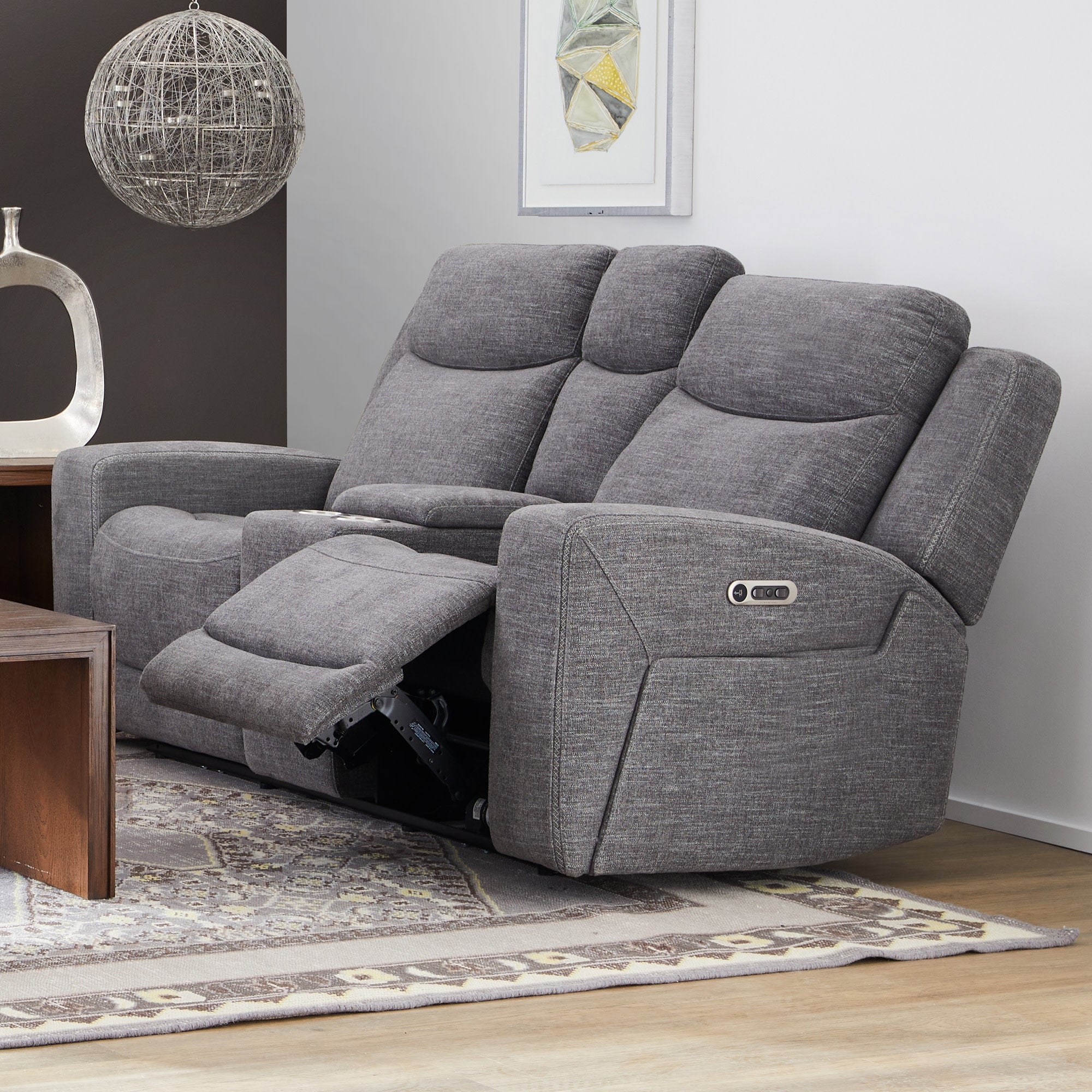 Ridge Granite Fabric Power Reclining Loveseat with Console and Power Headrests