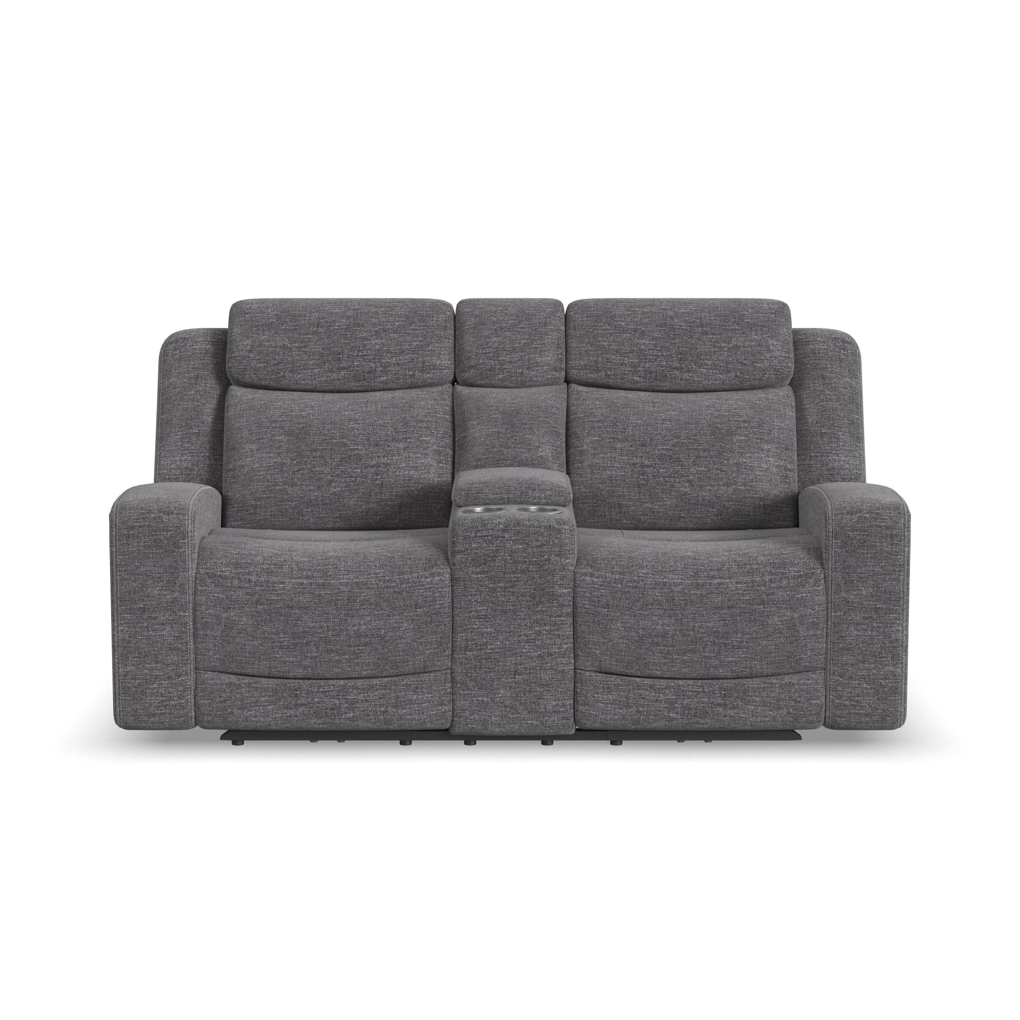 Ridge Granite Fabric Power Reclining Loveseat with Console and Power Headrests