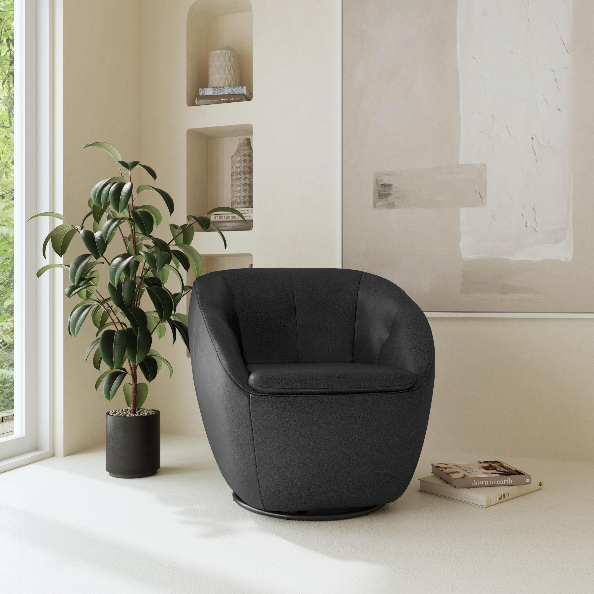 Wade Ebony Leather Swivel Chair