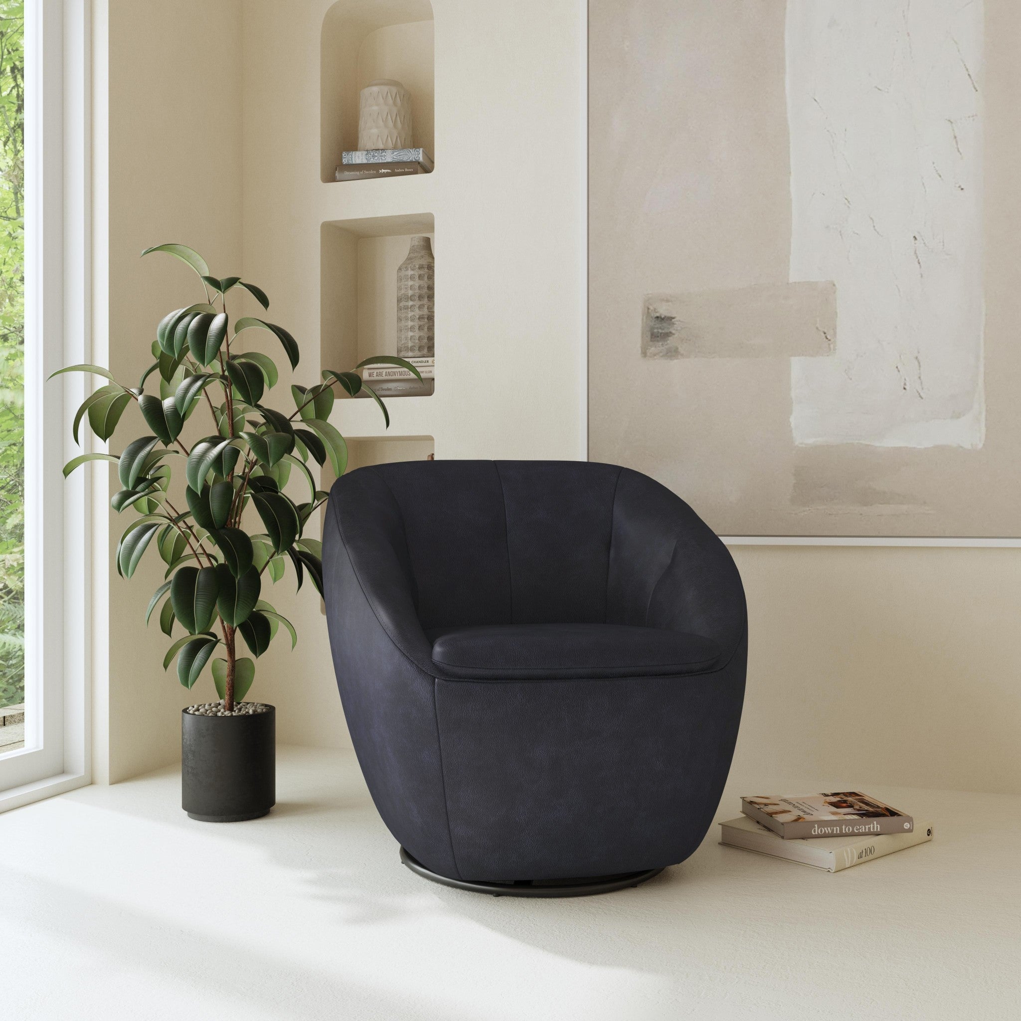 Wade Midnight Leather Swivel Chair