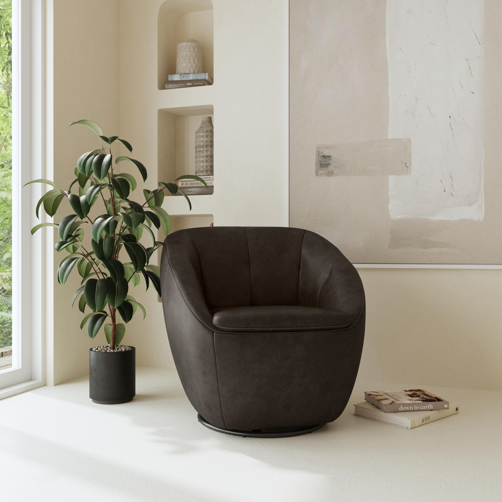 Wade Carob Leather Swivel Chair