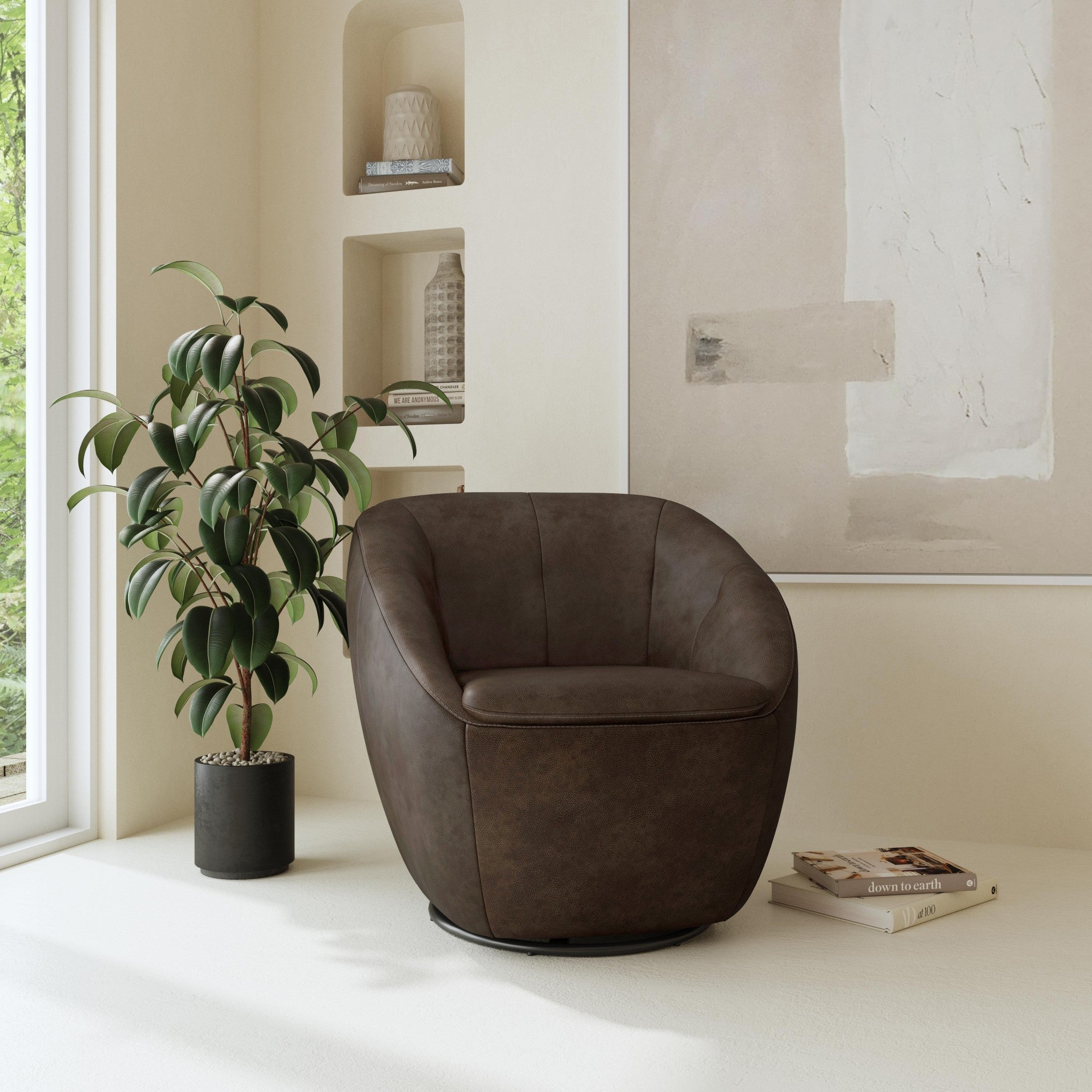 Wade Milk Chocolate Leather Swivel Chair