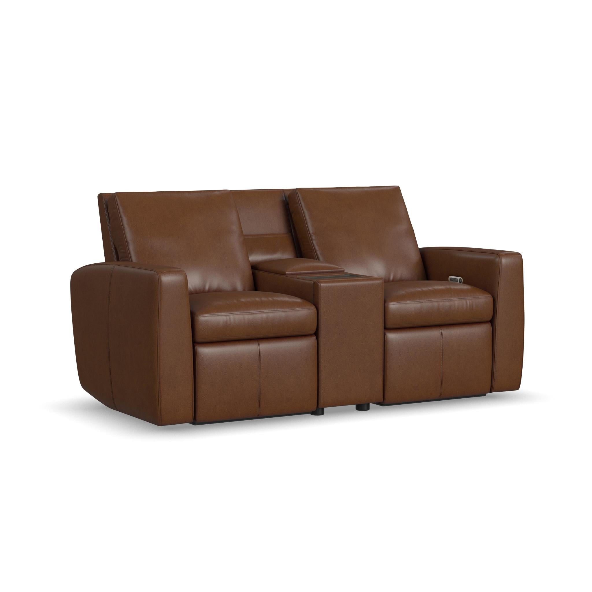 Aria Sedona Leather Power Reclining Loveseat with Console