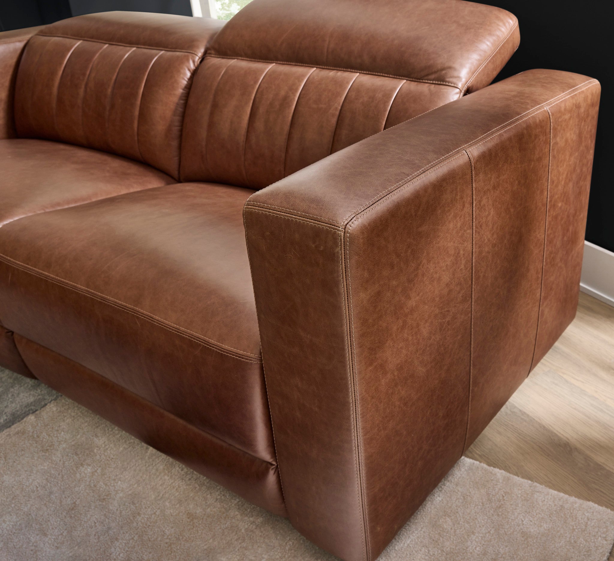 Austin Chestnut Leather Power Reclining Sofa with Power Headrests