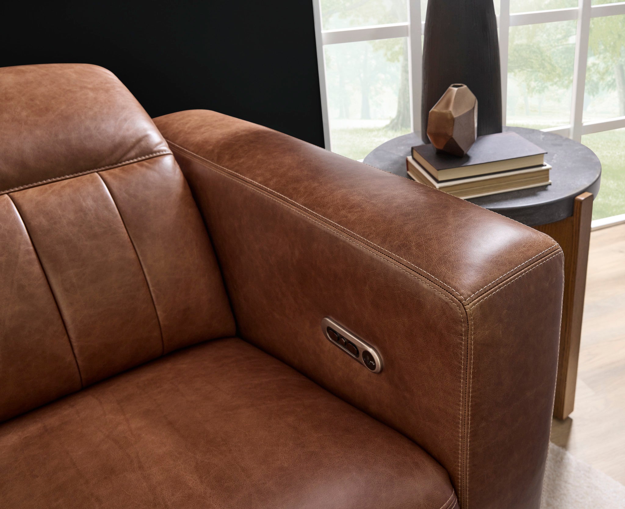 Austin Chestnut Leather Power Reclining Sofa with Power Headrests