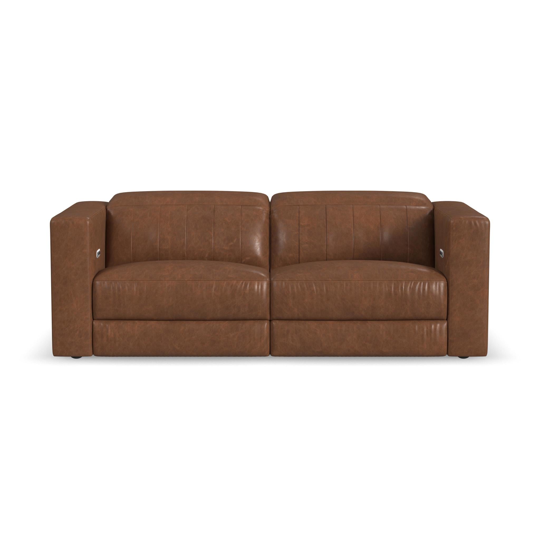 Austin Chestnut Leather Power Reclining Sofa with Power Headrests