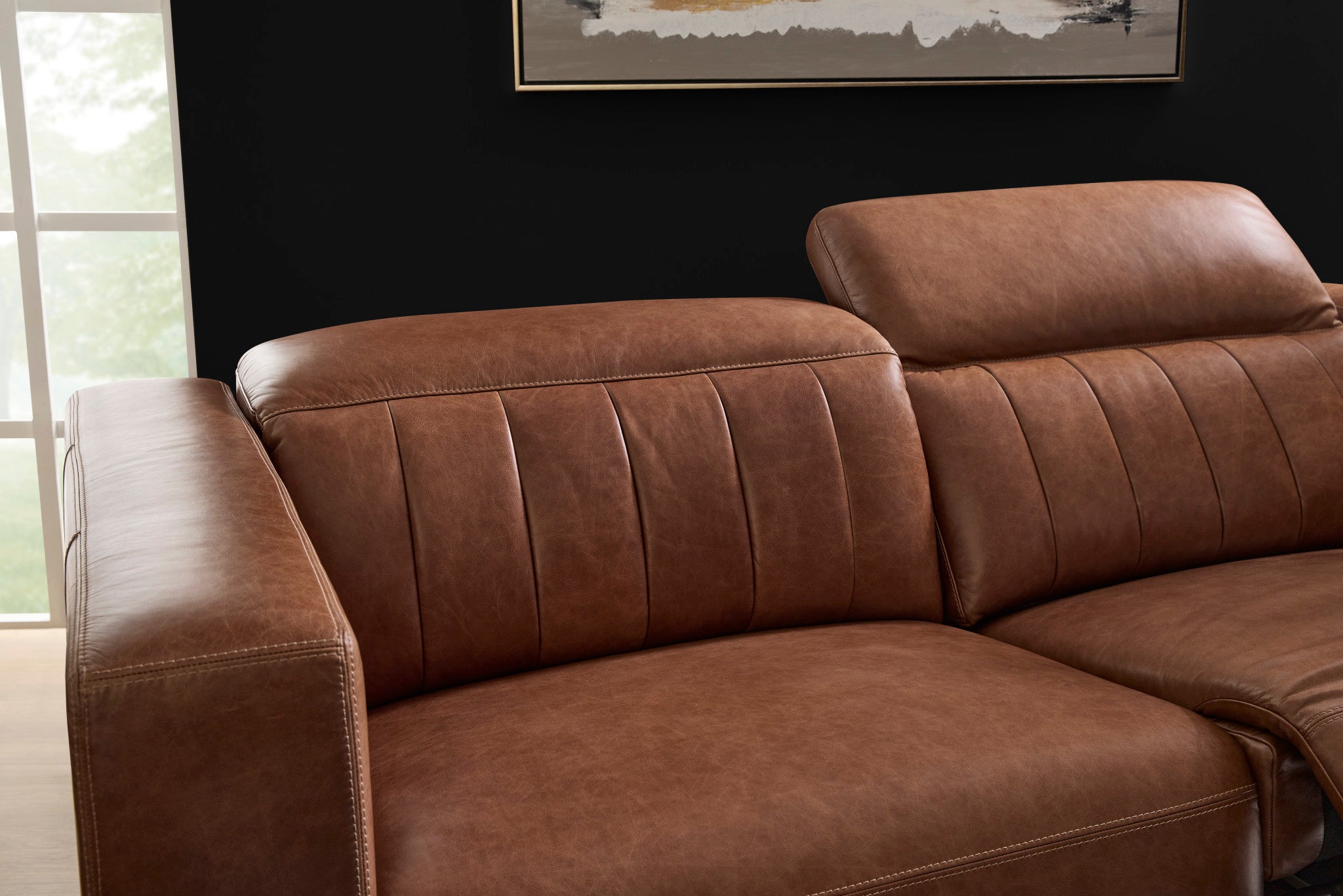 Austin Chestnut Leather Power Reclining Sofa with Power Headrests