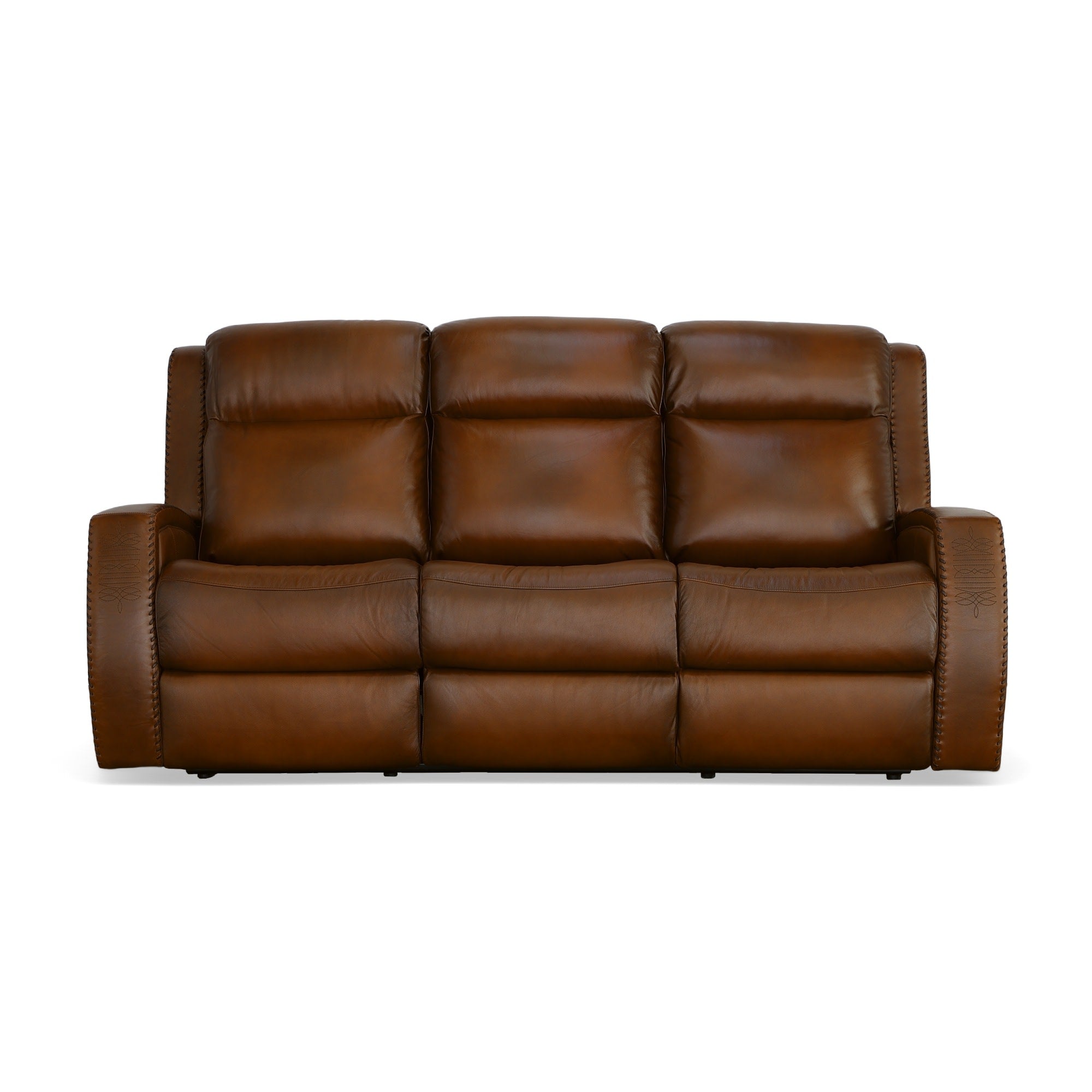 Mustang Rust Leather Power Sofa with Power Headrest