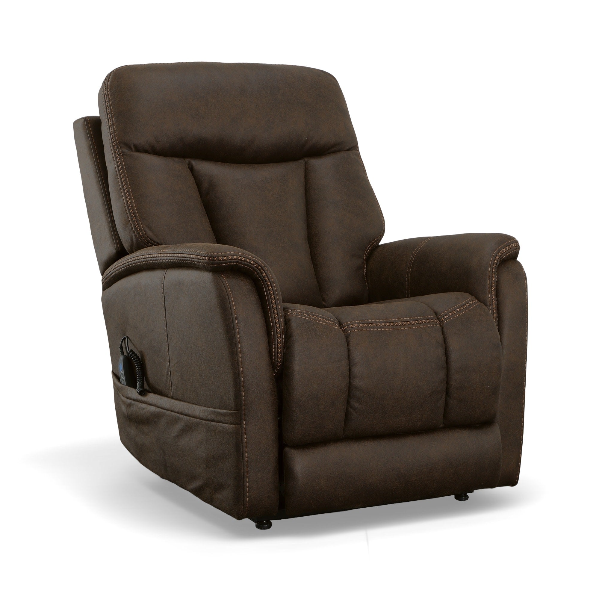 Atlas Walnut Fabric Power Lift Recliner with Power Headrest & Lumbar