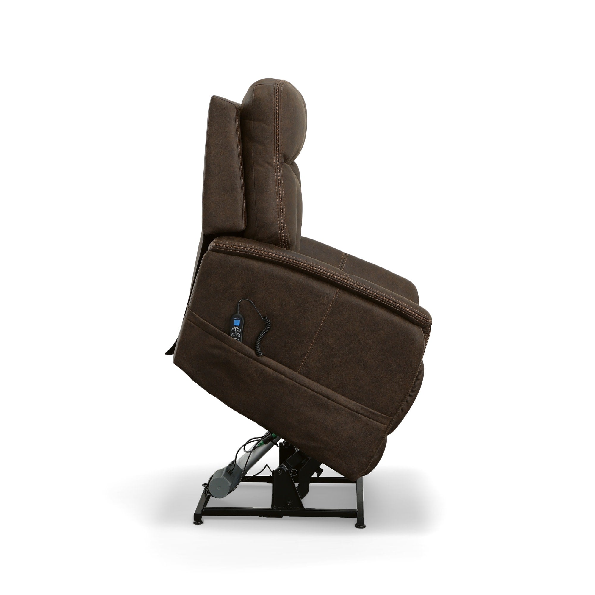 Atlas Walnut Fabric Power Lift Recliner with Power Headrest & Lumbar