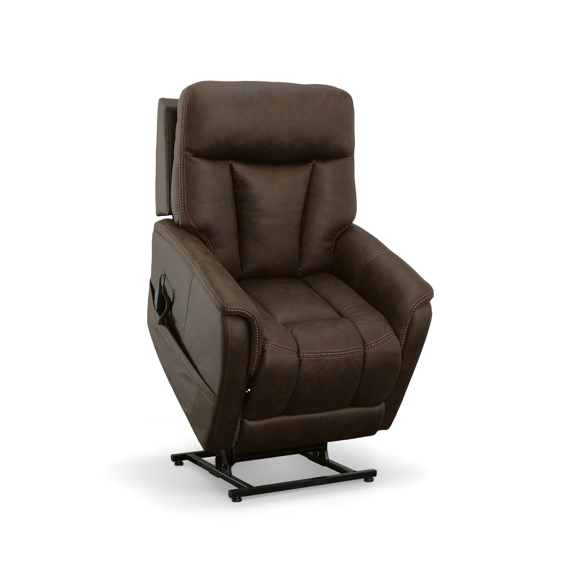 Atlas Walnut Fabric Power Lift Recliner with Power Headrest & Lumbar