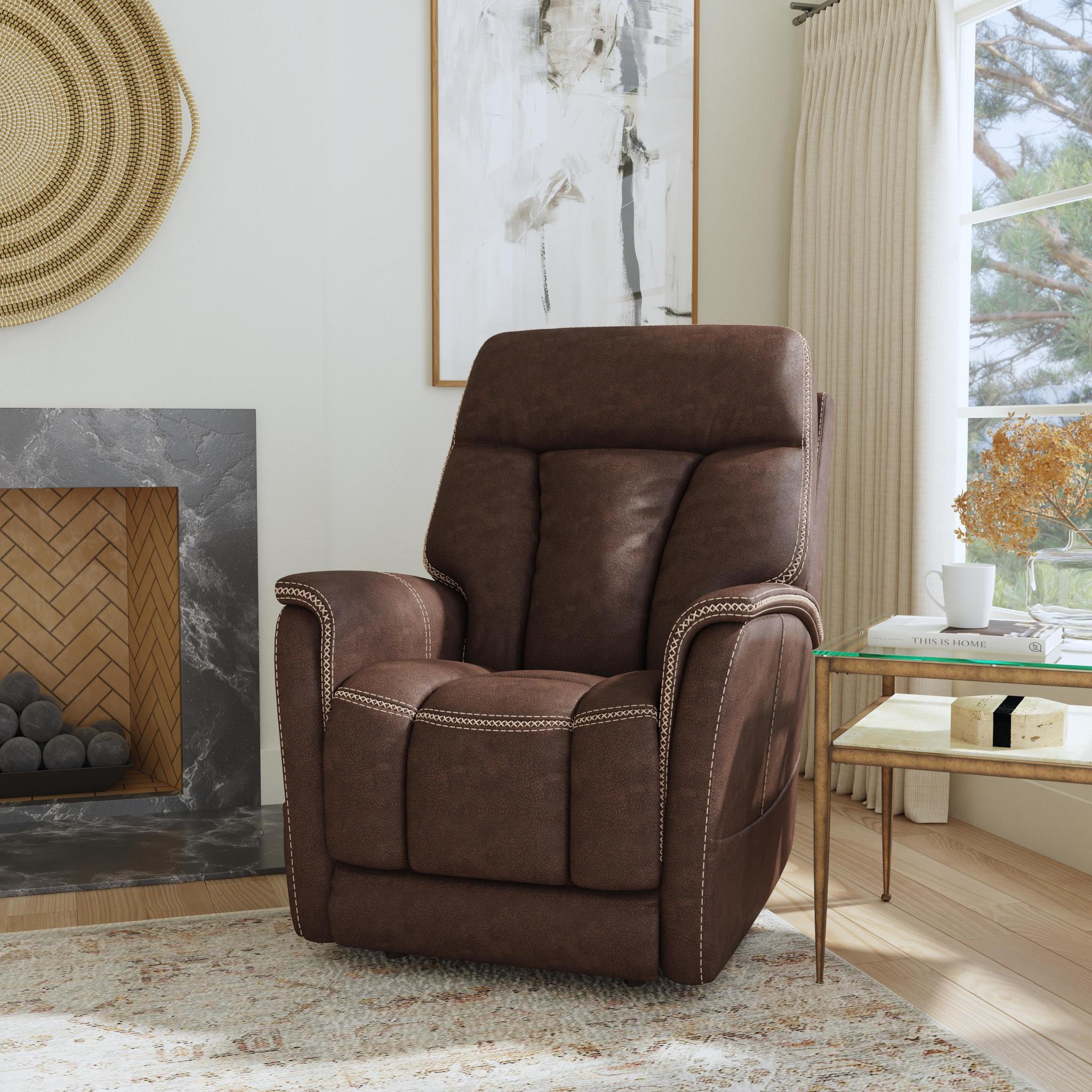 Atlas Walnut Fabric Power Lift Recliner with Power Headrest & Lumbar