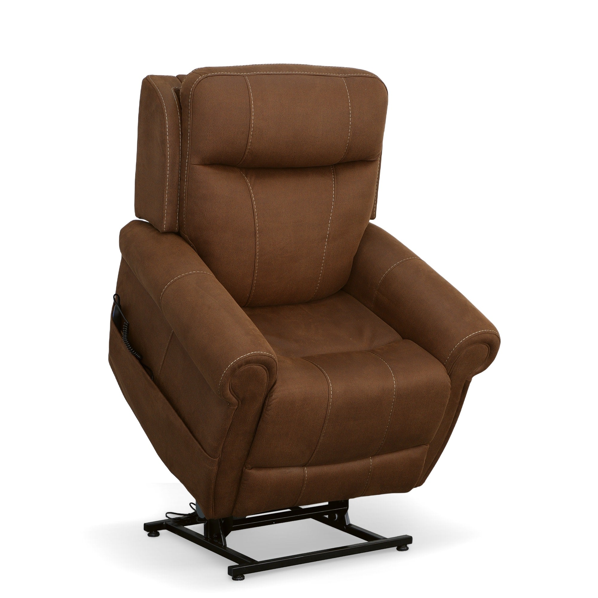 Stewart Amber Brown Fabric Power Lift Recliner with Power Headrest & Lumbar