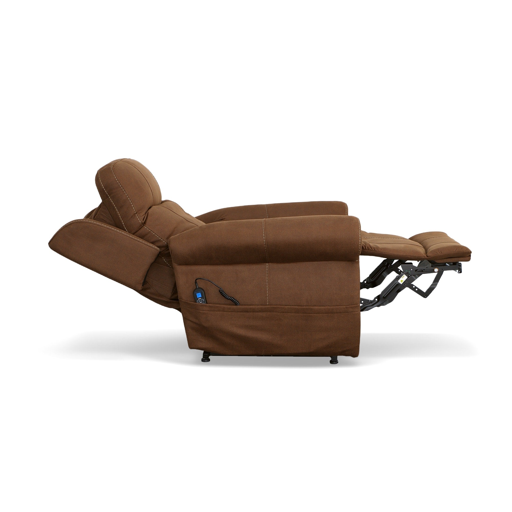 Stewart Amber Brown Fabric Power Lift Recliner with Power Headrest & Lumbar