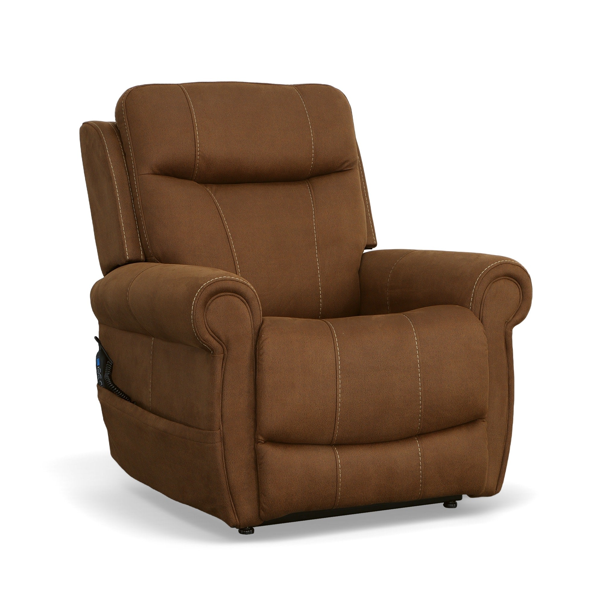 Stewart Amber Brown Fabric Power Lift Recliner with Power Headrest & Lumbar