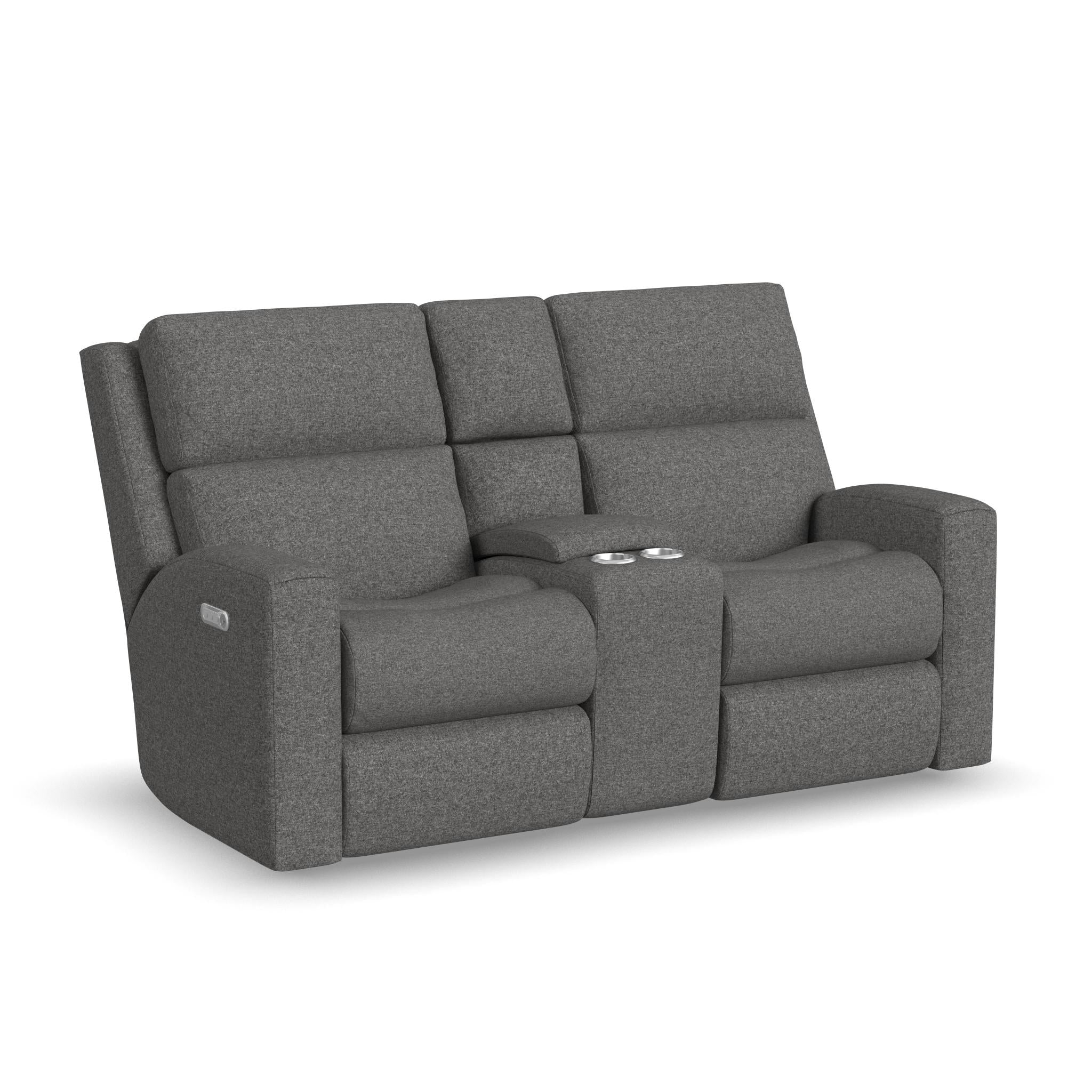 Score Fabric Power Reclining Loveseat with Console & Power Headrests & Lumbar